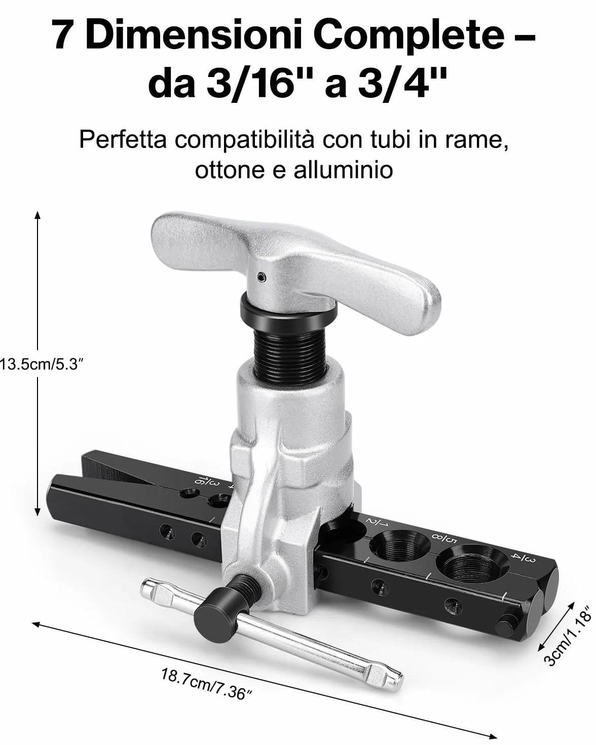 Cartellatrice per Tubi in Rame 3/16"-3/4" Svasatura 45° Acciaio 45# Manico a T Scorrevole