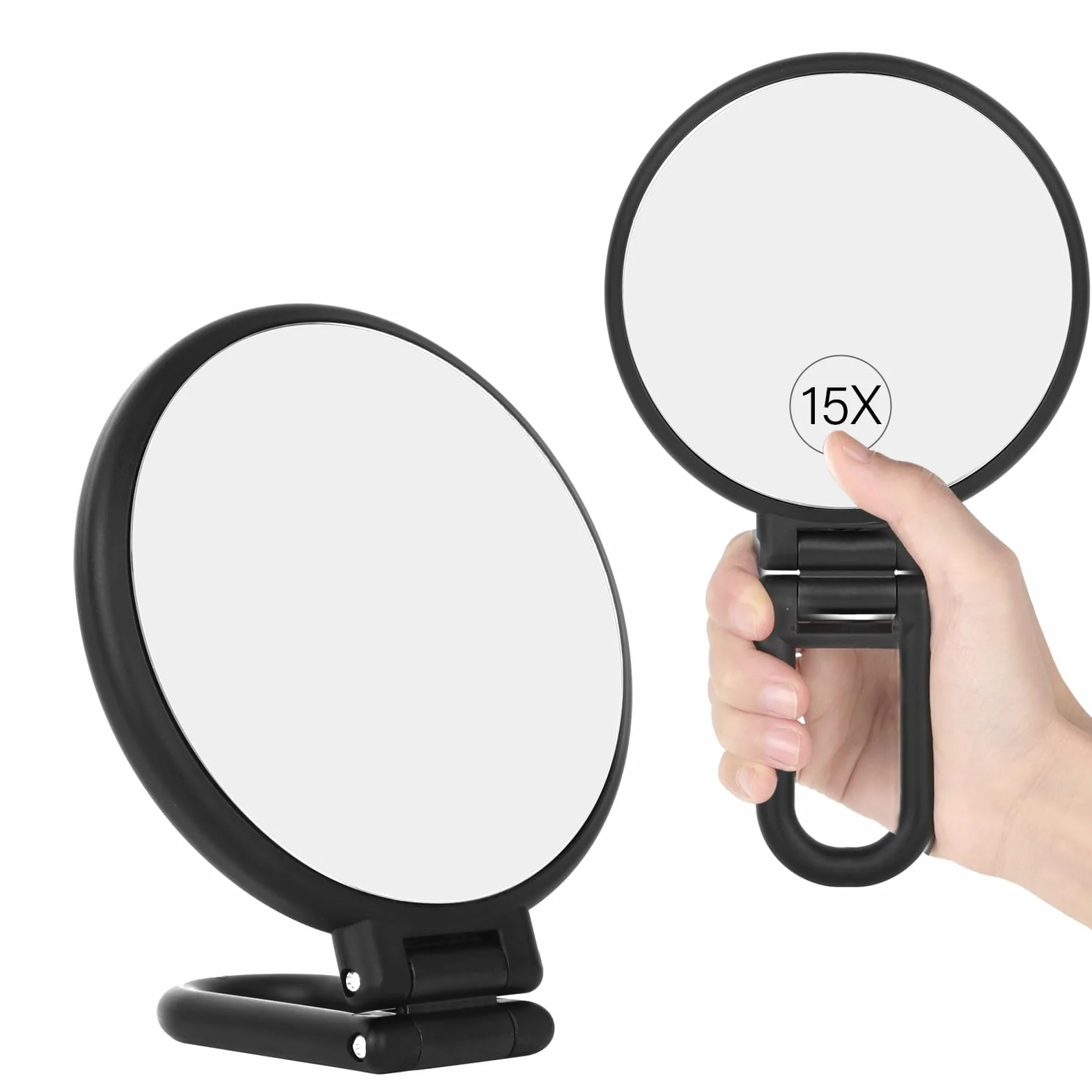 15X/1X Bifacciale Specchio Ingranditore, Specchietto con Manico Pieghevole, Rotondo Specchio Portatile, Specchio da Viaggio, Specchio Trucco per Make Up Spennare le Sopracciglia