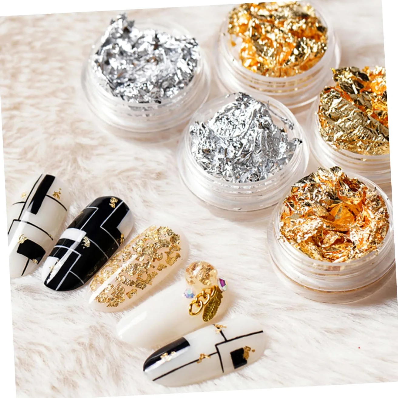 3 Set Decorazioni Nail Art Diy Foglia Oro E Argento Con Pinzetta Decorazione Unghie Facile Da Applicare Resistente E Brillante Per Unghie Naturali E Artificiali 3 Pezzi*3