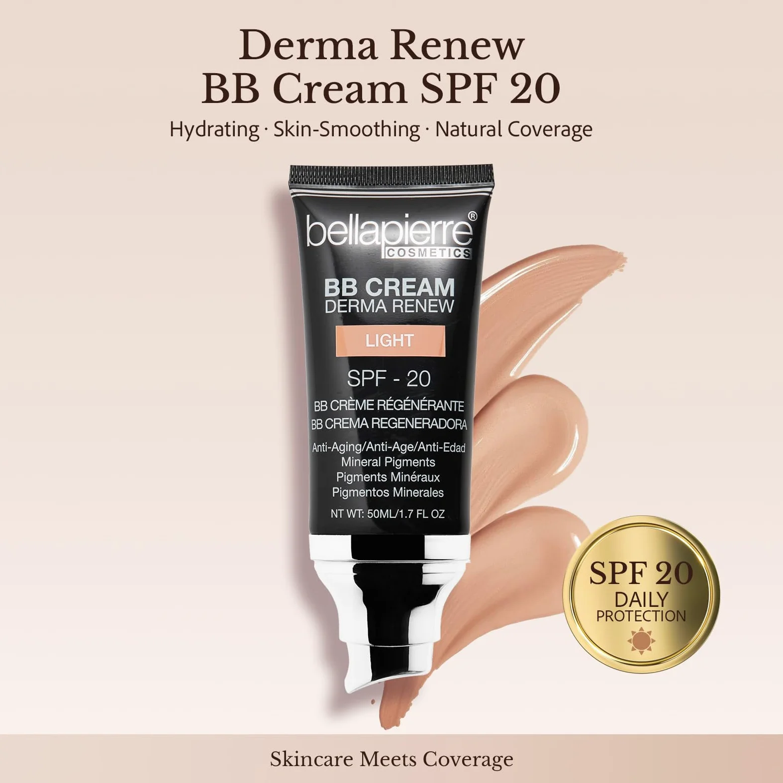 Bellapierre BB Cream con SPF 20, crema idratante colorata e fondotinta leggero, copertura da leggera a media, finitura opaca morbida, senza parabeni, cruelty-free, 50,3 ml - leggera