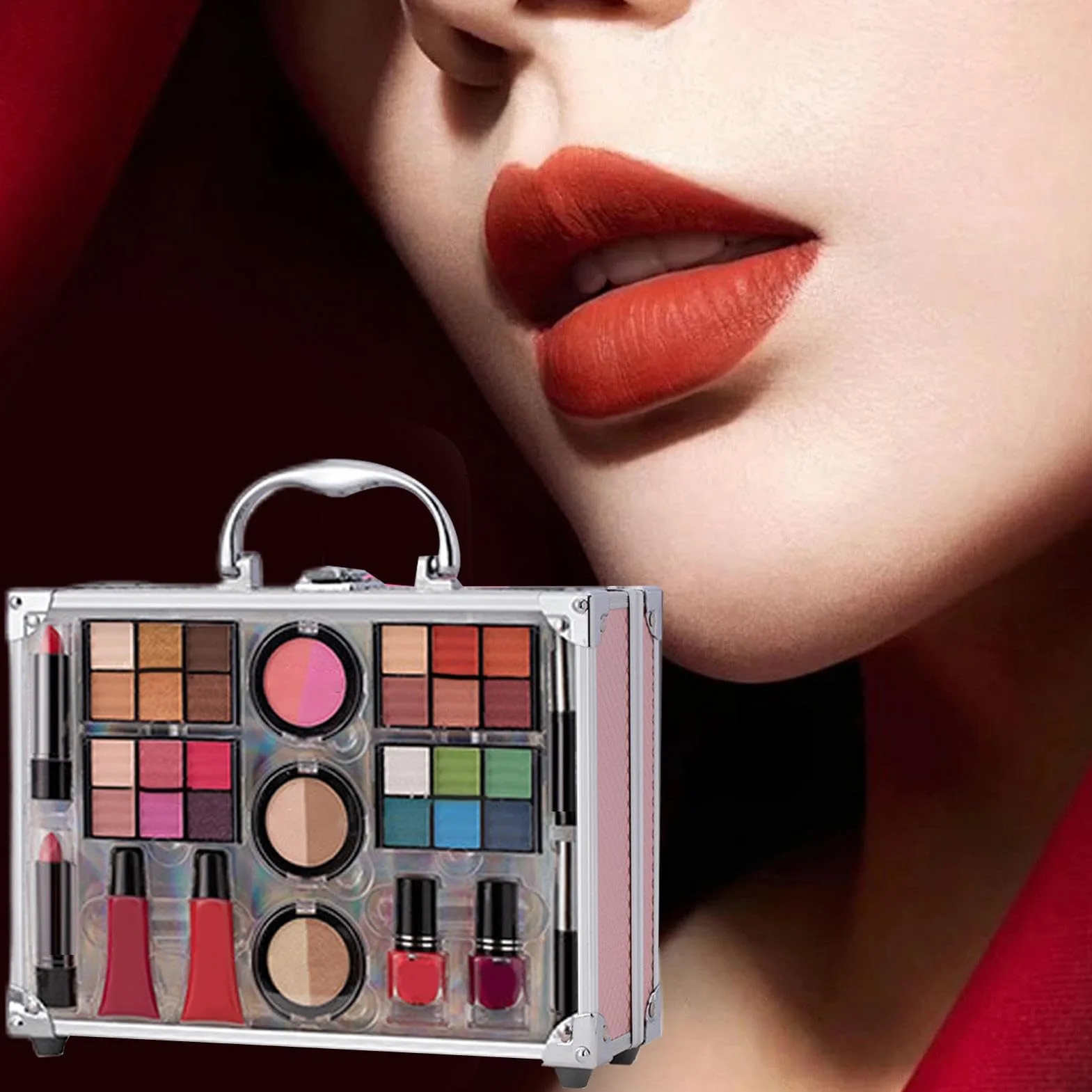 Kit Trucco con Custodia Di lunga durata resistente all'acqua resistente | kit di trucco per principianti per Casa Vacanze Ufficio Viaggi Lavoro Palcoscenico Eventi Feste Uscite