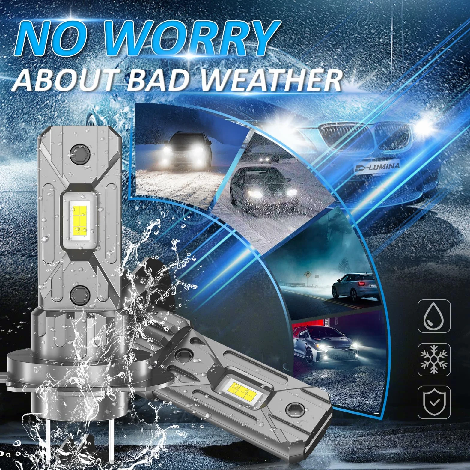 D-Lumina Lampadina H7 LED Canbus 100W 16000LM 6500K IP68 2 Pezzi