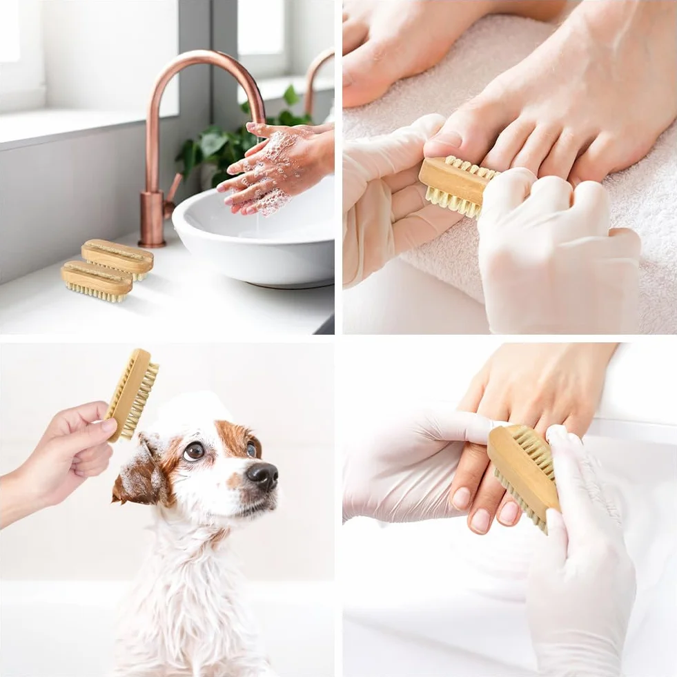 LOPHE Spazzola per Unghie in Legno, 4 pezzi Spazzola per Pulire, Spazzolina Unghie Manicure, Spazzolino Unghie Bambini per Pulizia Delle Unghie