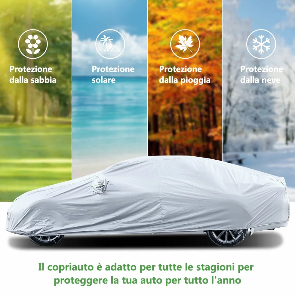 Telo Copriauto Impermeabile Antipolvere Anti UV Anti Vento 470 x 180 x 150 cm Universale Argento