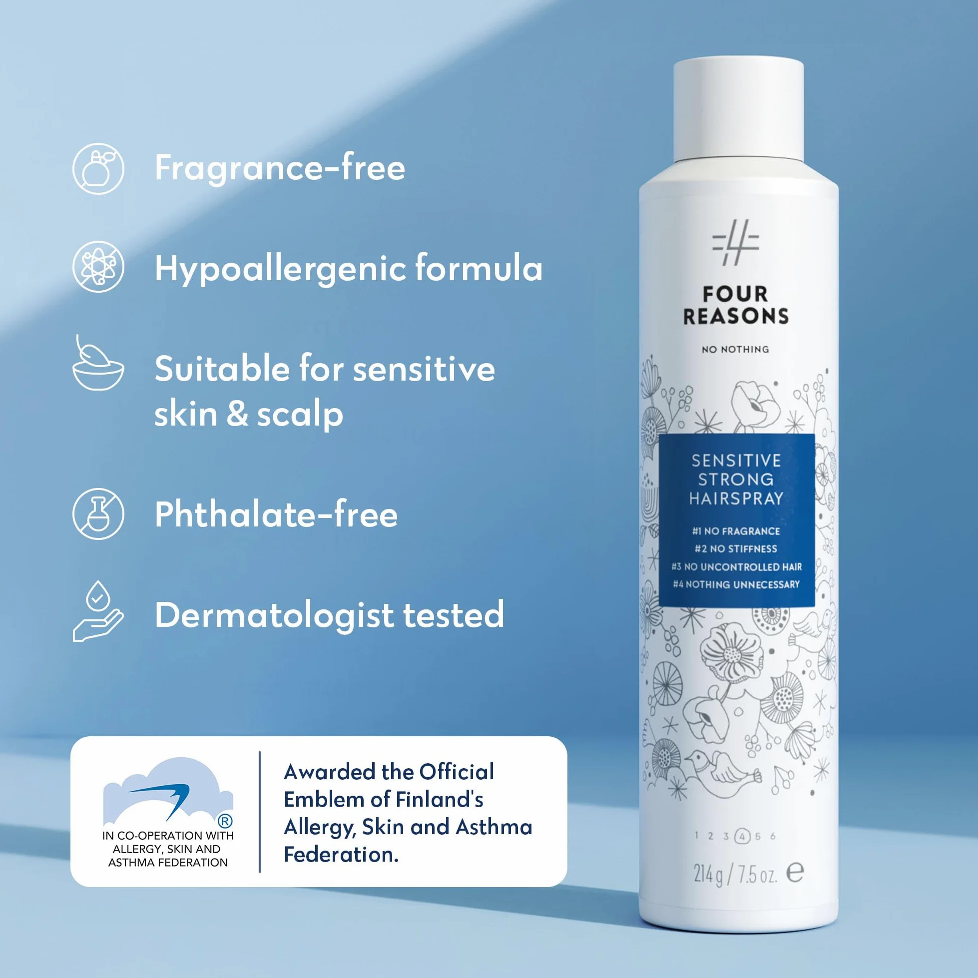 No nothing Sensitive Strong Hairspray - Spray di finitura senza profumo - Lacca per capelli a tenuta forte senza profumo con tenuta flessibile per styling con protezione dall'umidità - Ipoallergenico