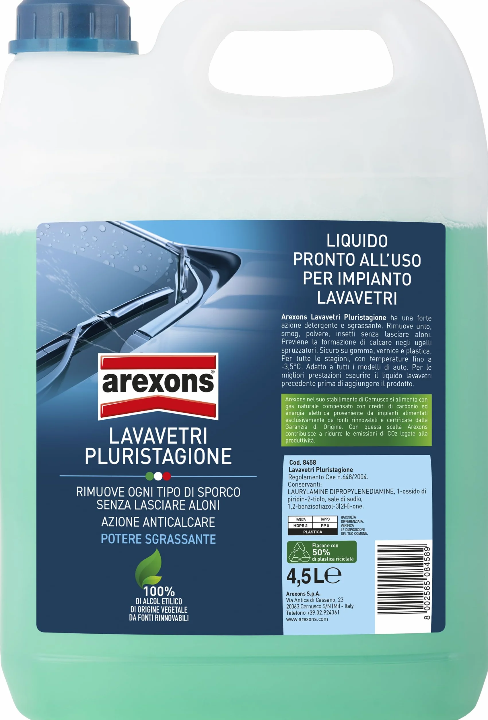 AREXONS LAVAVETRI PLURISTAGIONE -3.5 °C Liquido lavavetri auto 4.5 l pronto all'uso detergente vetri sgrassante anticalcare