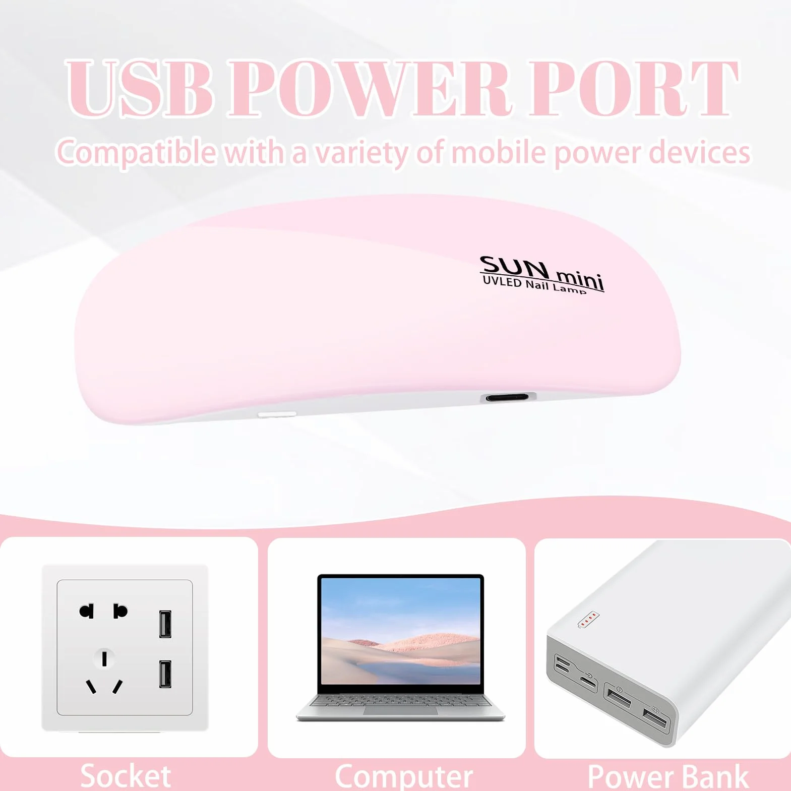 Pavlleen Mini Lampada UV LED per Unghie, Asciuga Unghie con Cavo USB, Petit Asciuga Gel Portatile Pieghevole con Timer da 60 e 120 Secondi per Salone per Unghie, Casa, Viaggi (Rosa)