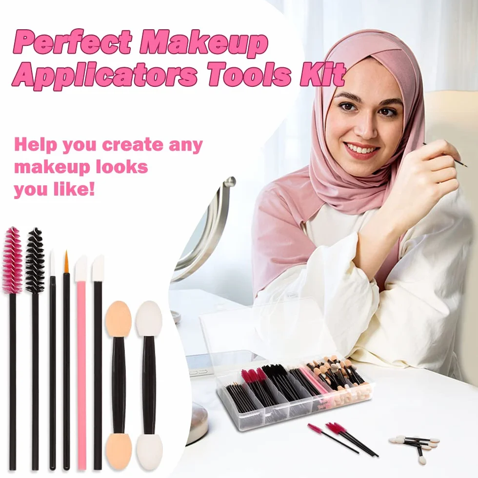 201 pezzi Kit di Applicatori Trucco Monouso, SHAIDOJIO, 50 Pennello per Ciglia Monouso, 50 Applicatori per Rossetti Monouso, 50 Pennello per Eyeliner, 50 Applicatore Ombretto, con Scatola