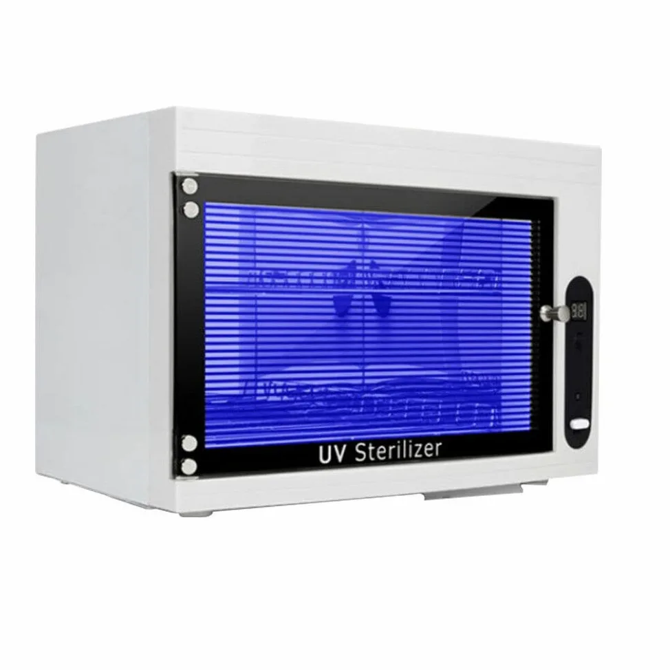 Armadio disinfettante UV, sterilizzatore a LED, 10 l, sterilizzatore per scaldasciugamani, strumenti per manicure, salone e asciugamani, 6 W, con timer, bianco