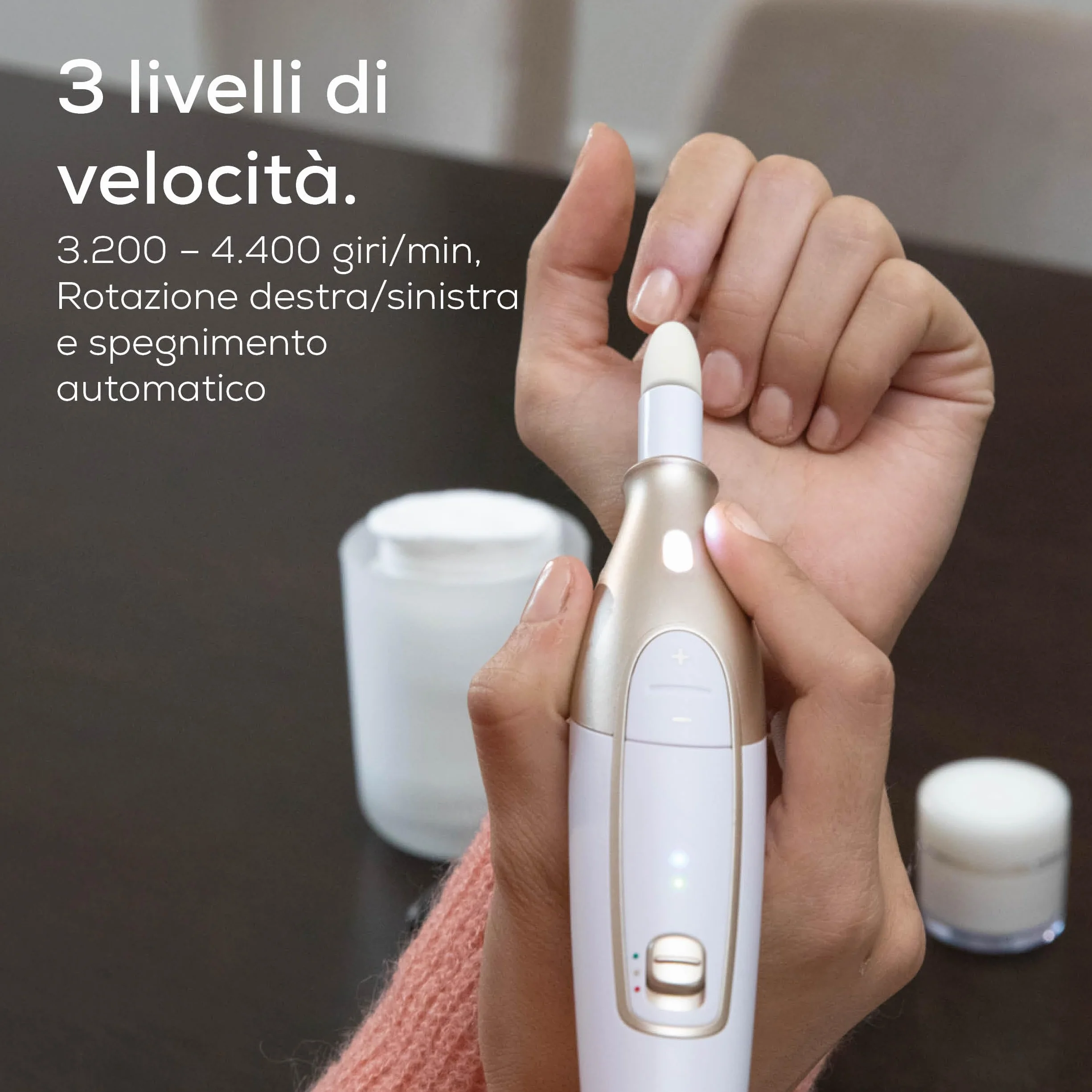 Beurer MP 64 Fresa per Unghie Professionale, 10 Accessori, 4.400 giri/min, Luce LED, Bianco e Oro