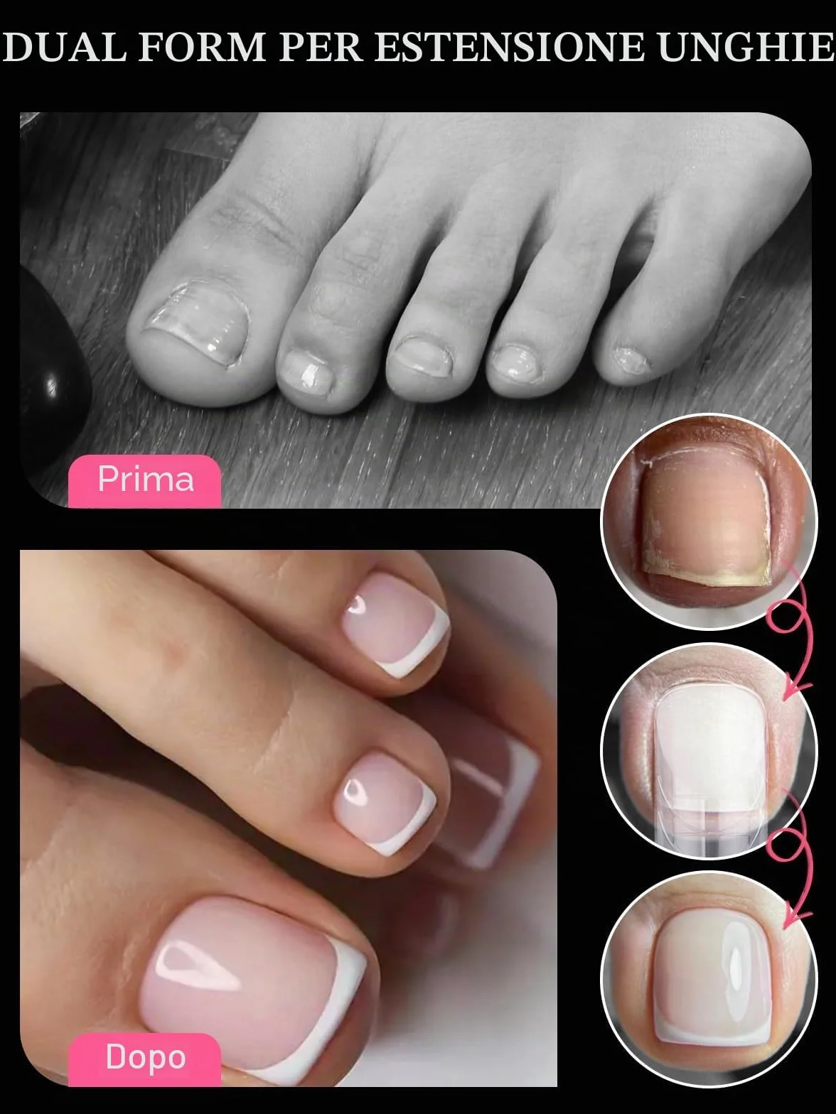 EBANKU 120 PCS Unghie Finte Nail System Dual ToeNail Form, Riutilizzabili Pedi Dual Form Kit Lunghe Quadrate Nail Form Acrilico Tips Unghie con Scala Graduata per Unghie Strumenti