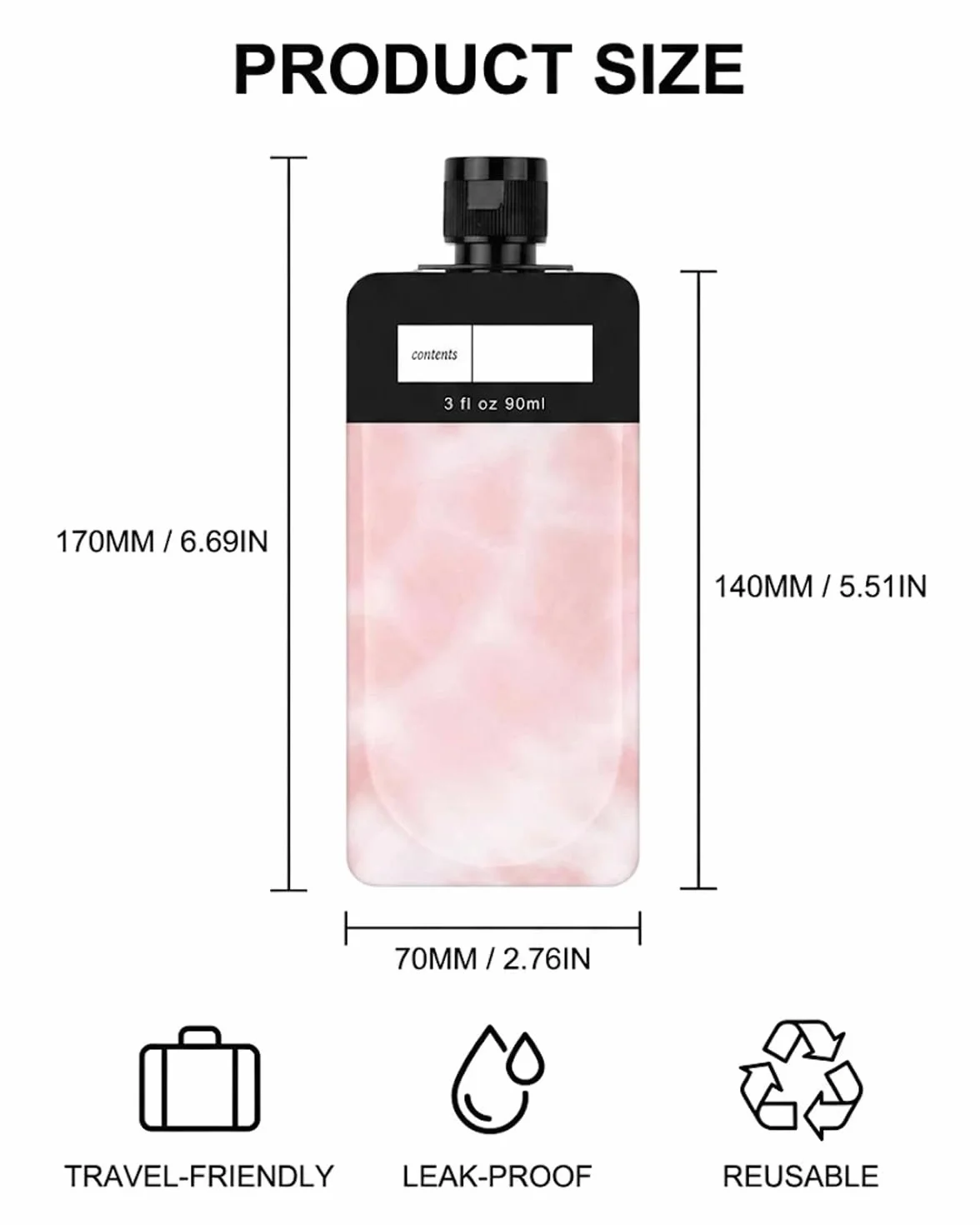 Flaconi da Viaggio Set 6 Pezzi, A Prova di Perdite, Riutilizzabili in Plastica per Shampoo, Lozione, Cosmetici. Ideali per Bagaglio a Mano Aereo (Rosa, Viola, Nero).