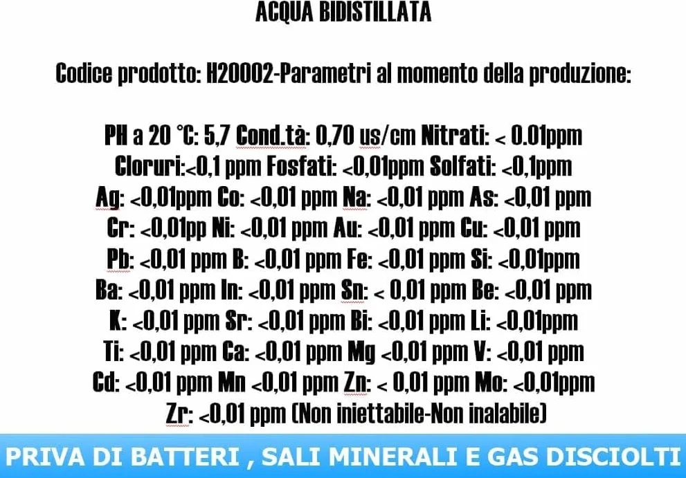 CHEMICA SOLUTIONS Acqua Bidistillata Pura 10 Litri Tanica per Uso Industriale Clinico Ferri da Stiro Umidificatori