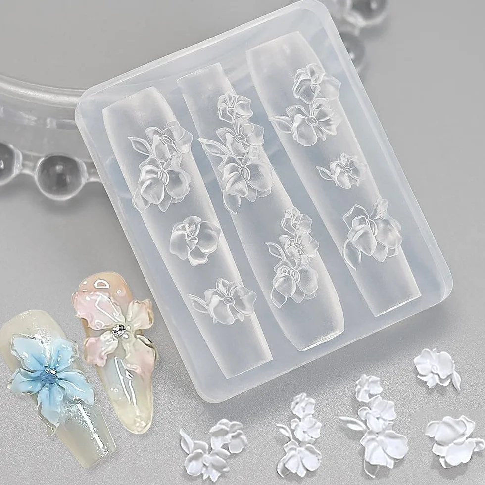 Stampi per unghie a forma di fiore, per nail art, per intaglio con fiori, per unghie, in silicone, per nail art