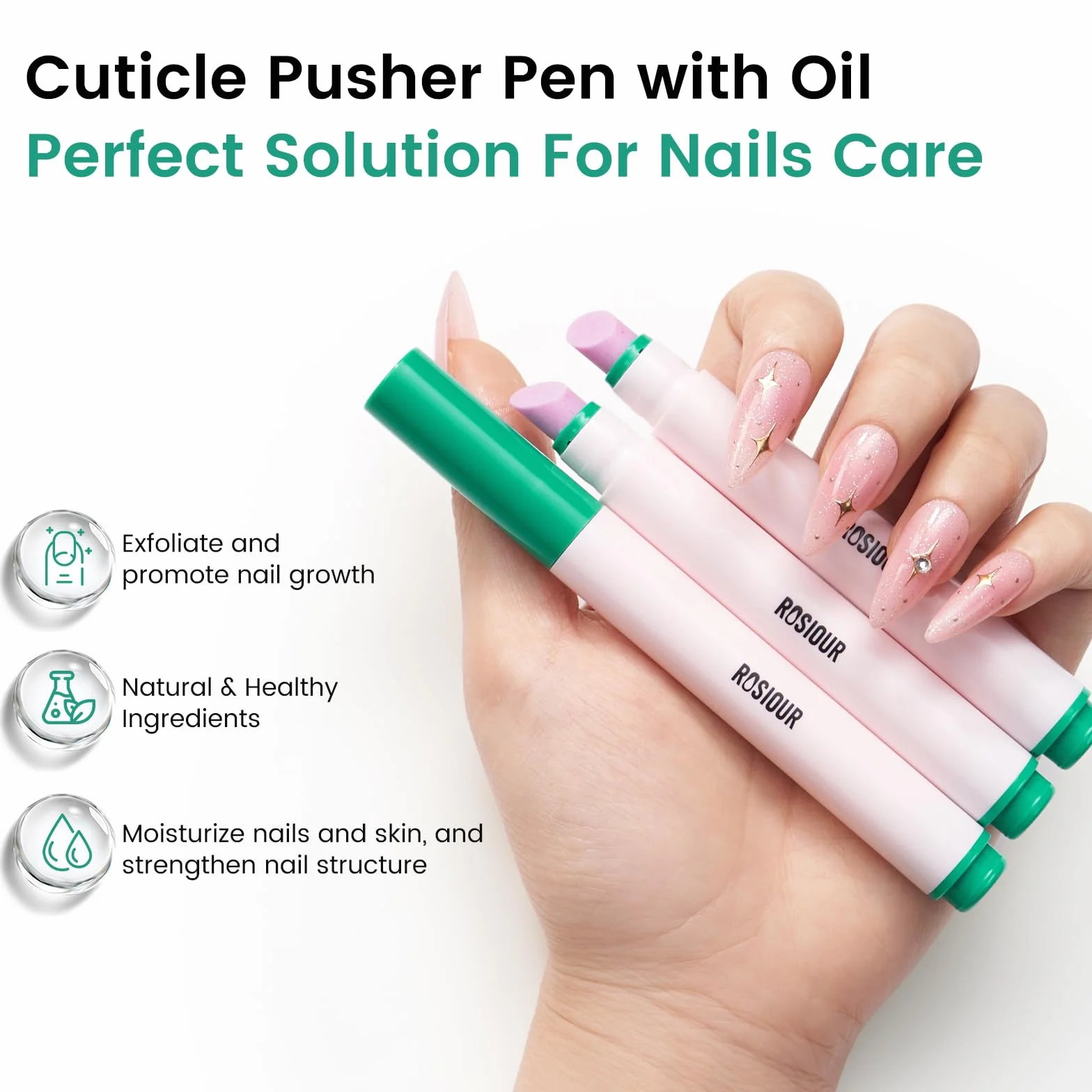 3 pennarelli per rimozione cuticole e olio per unghie: Penna per cura delle cuticole con punta in ceramica 3-in-1, olio per cuticole e spingi cuticole - Penna per la cura delle unghie e olio per