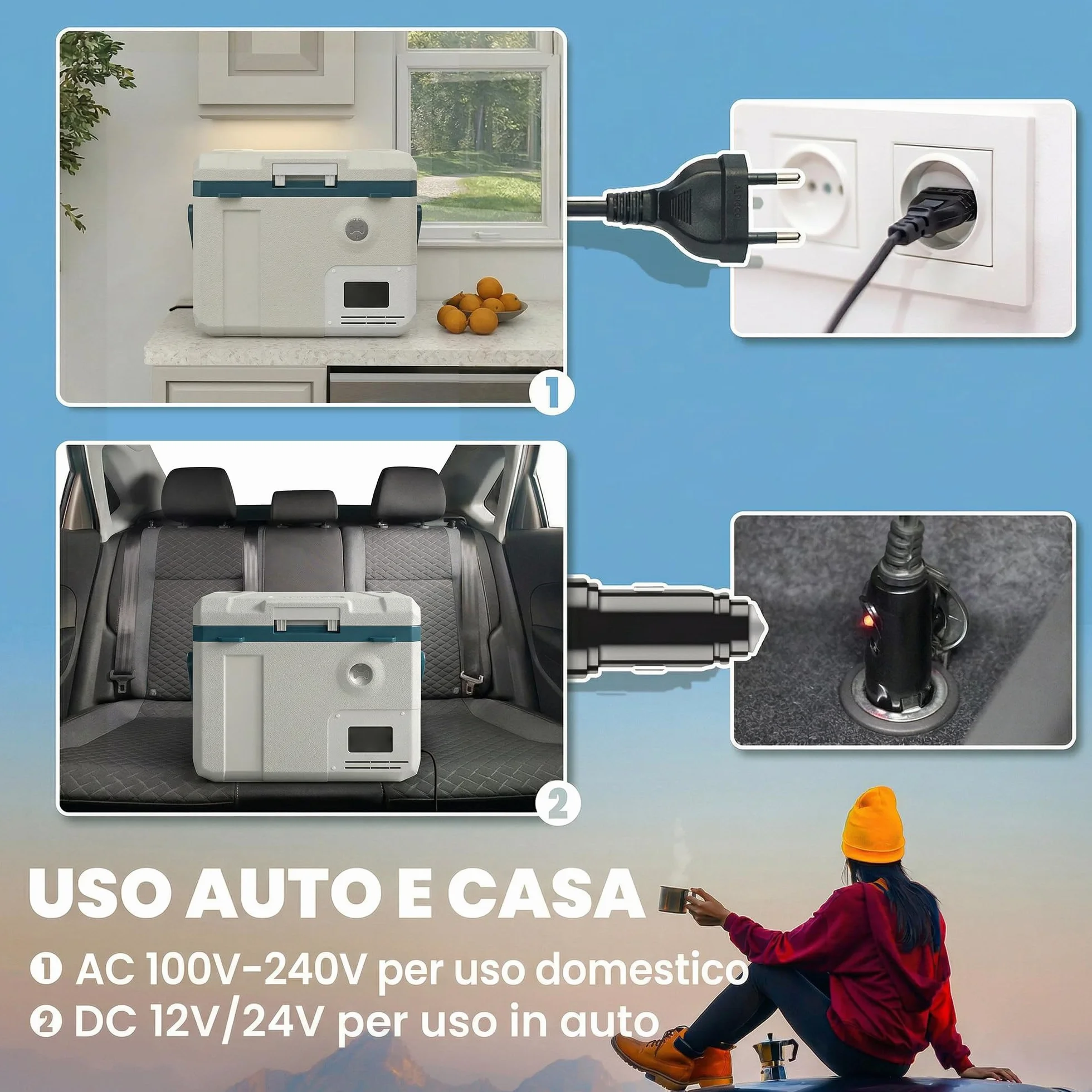 Outsunny Frigorifero Portatile 19L con Compressore, Mini Frigo Elettrico Anti-Shock, APP Bluetooth, 12V/24V/240V, -20°C a 20°C