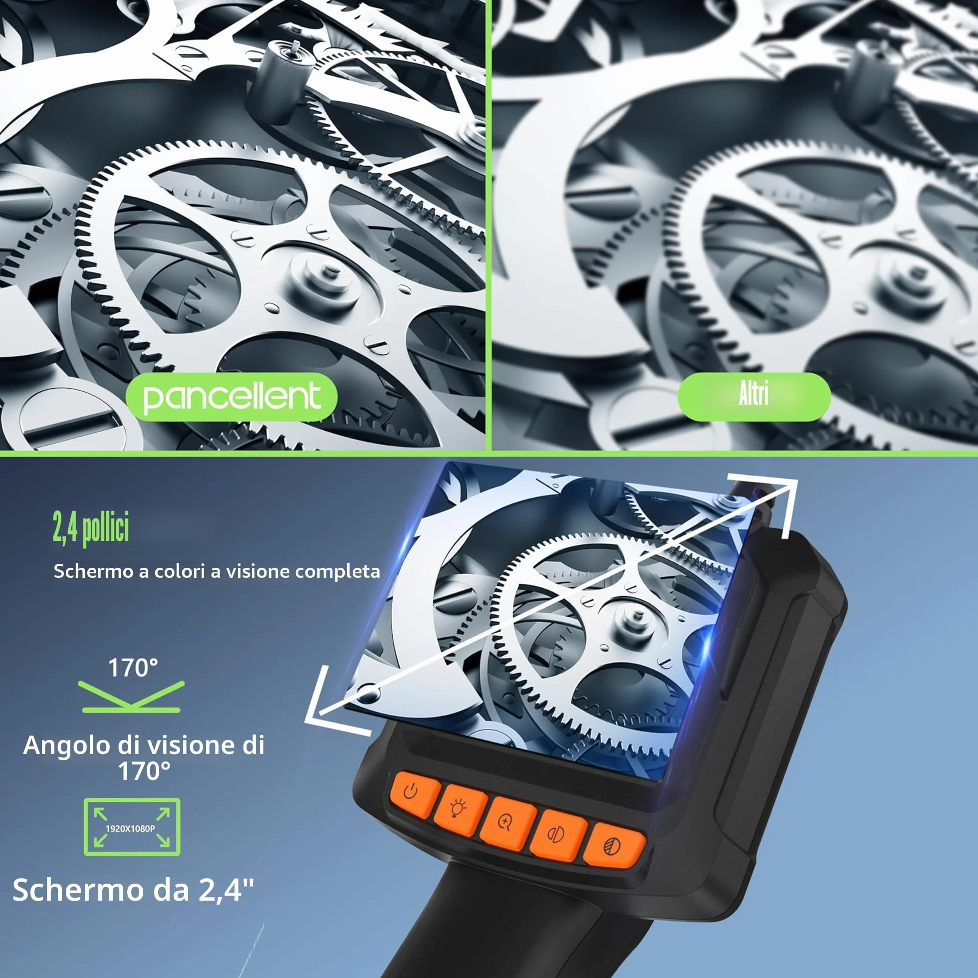 Telecamera Endoscopica 1920P HD con Display, Periscopio Industriale Impermeabile 5M con 8 LED