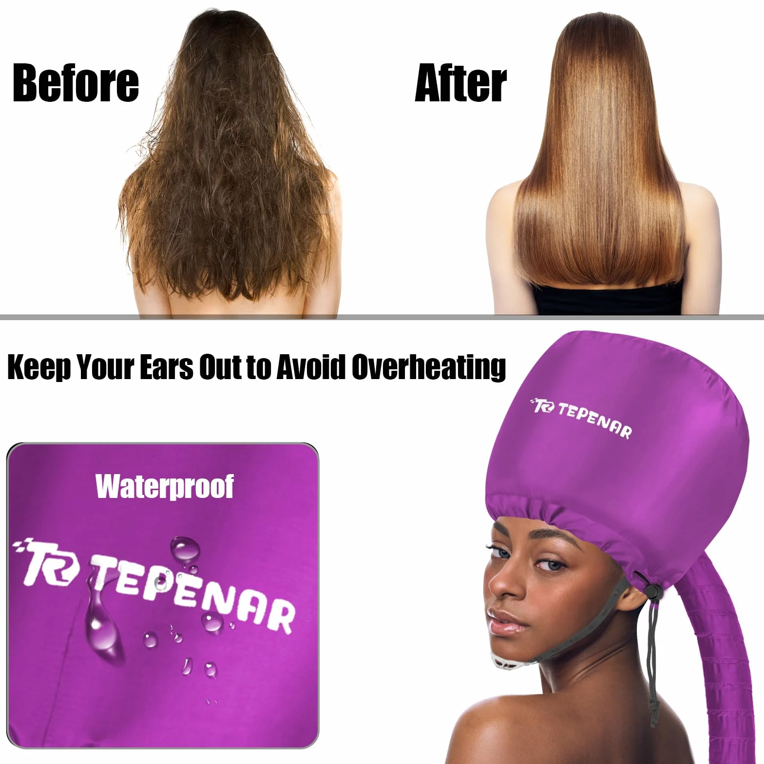TEPENAR Cappello Asciugacapelli Morbido Regolabile Asciugatura Rapida per Capelli Ricci Naturali Viola