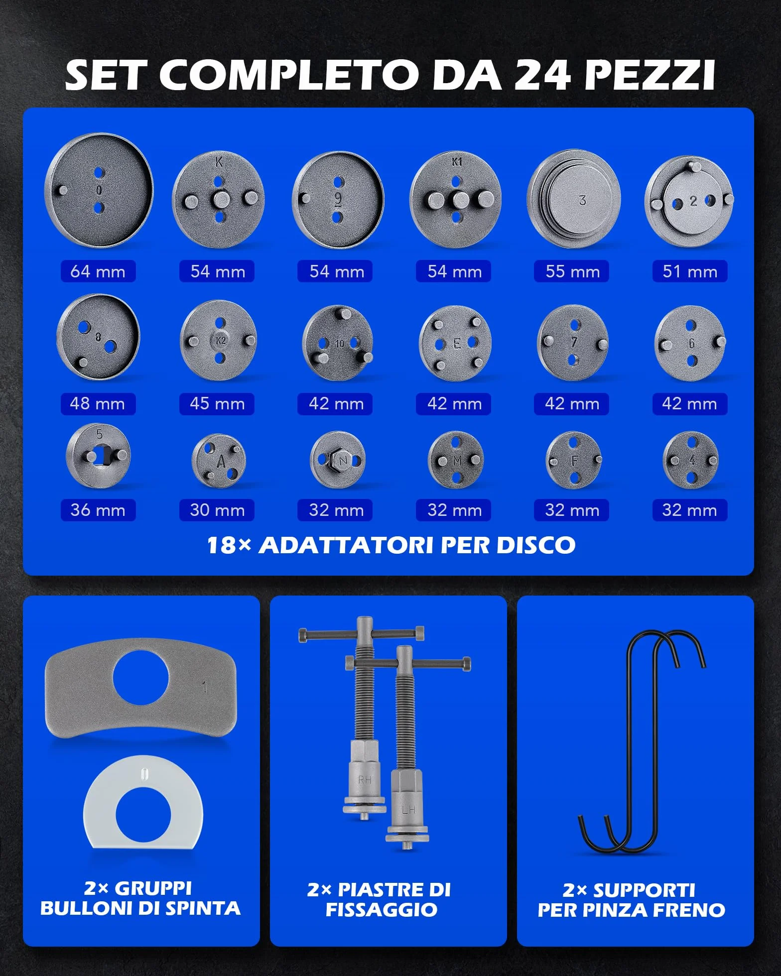 Orion Motor Tech Set di Arretratore Pistoncini Freni e Ripristino Pistone del Freno, Pinza Freno a Disco Universale 24 Pezzi con Custodia