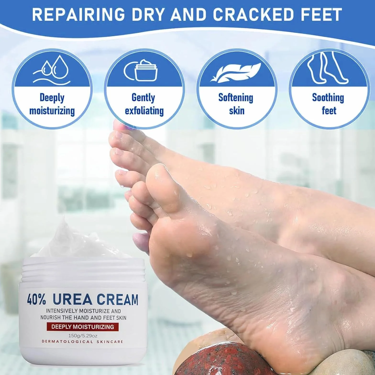 Crema Piedi Urea 40%, 150g Crema Talloni Screpolati, Cream per Piedi e Mani e Screpolati Rimozione e Ammorbidimento Dei Calli, per Piedi, Mani, Talloni, Gomiti, Unghie e Ginocchia