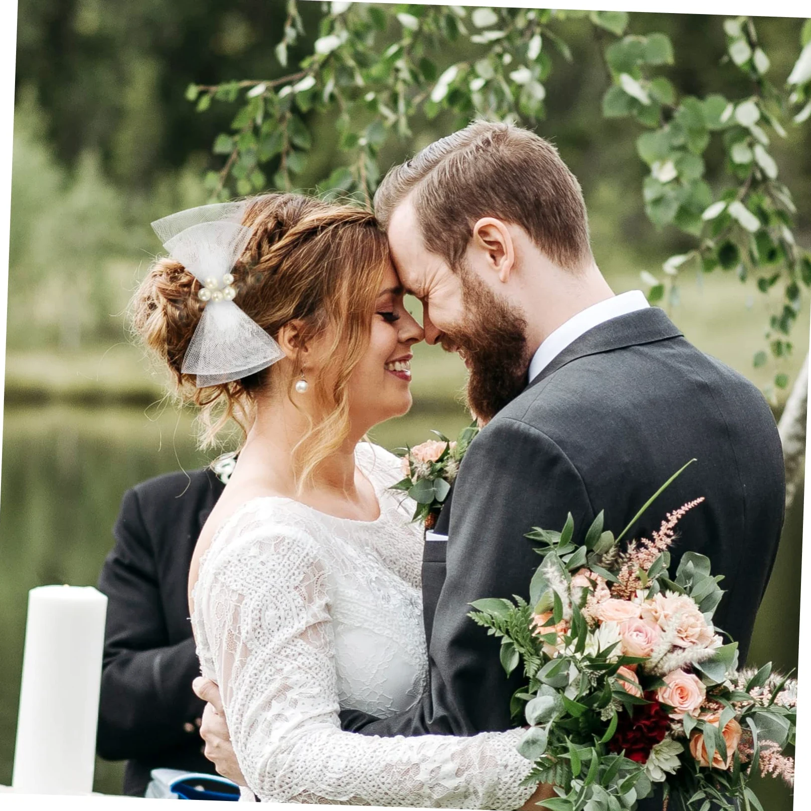 FRCOLOR 5pezzi Fermaglio Per Fiocco Con Perle e Tulle Accessorio Elegante Per Sposa e Cerimonie Per Acconciature Di Donne e Ragazze Resistente e Flessibile