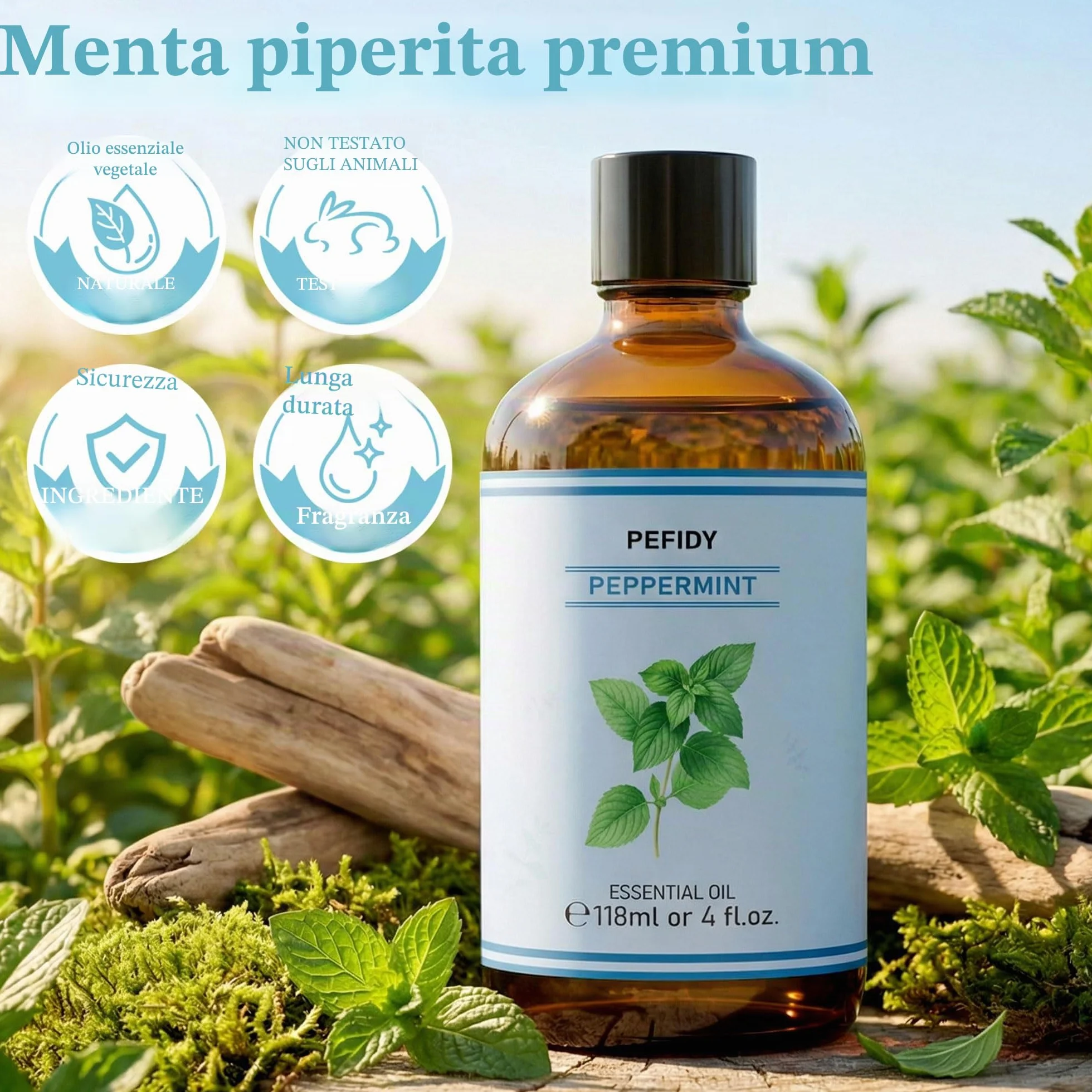 Olio Essenziale Menta Piperita 118ml 100% Naturale per Aromaterapia