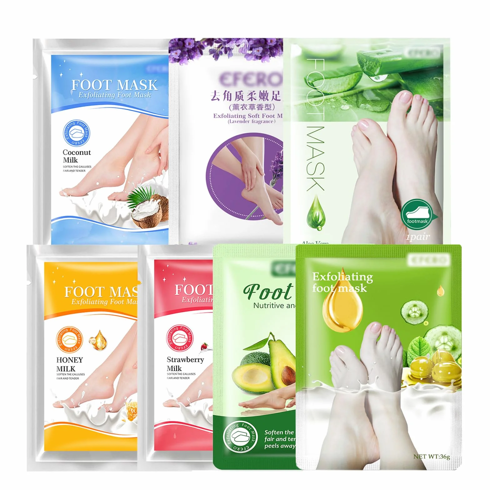 Maschere Idratanti per Piedi, 7 Paia Maschera Idratante per la Cura dei Piedi, Maschera Piedi Peeling Esfoliante, Maschera Idratante per Peeling Piedi, Calzini Esfolianti per Piedi per Donne Uomini