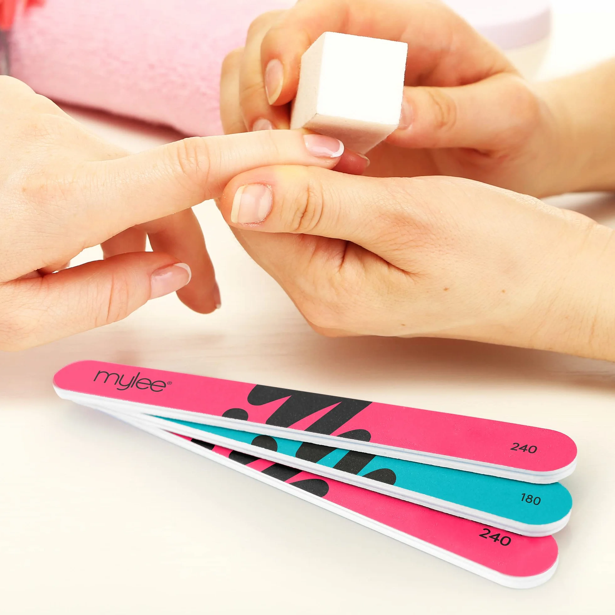 Mylee Lima per unghie doppia (confezione da 3) - Lima professionale per manicure, Modella, sagoma e ripara, Grana 180/240, Adatta per unghie acriliche, naturali e smalto gel semipermanente