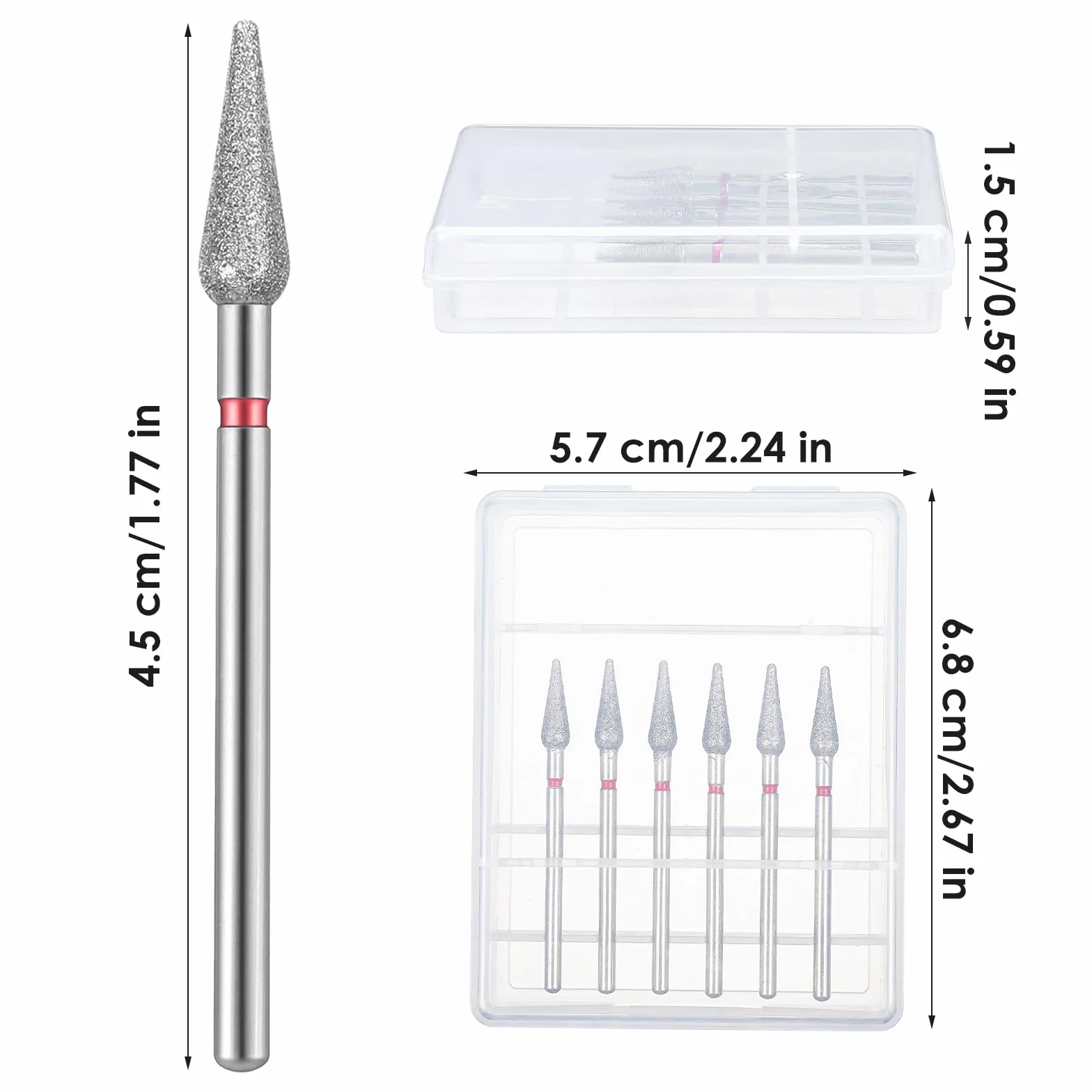 Set di 6 punte per trapano cuticole in acciaio inossidabile con custodia professionale