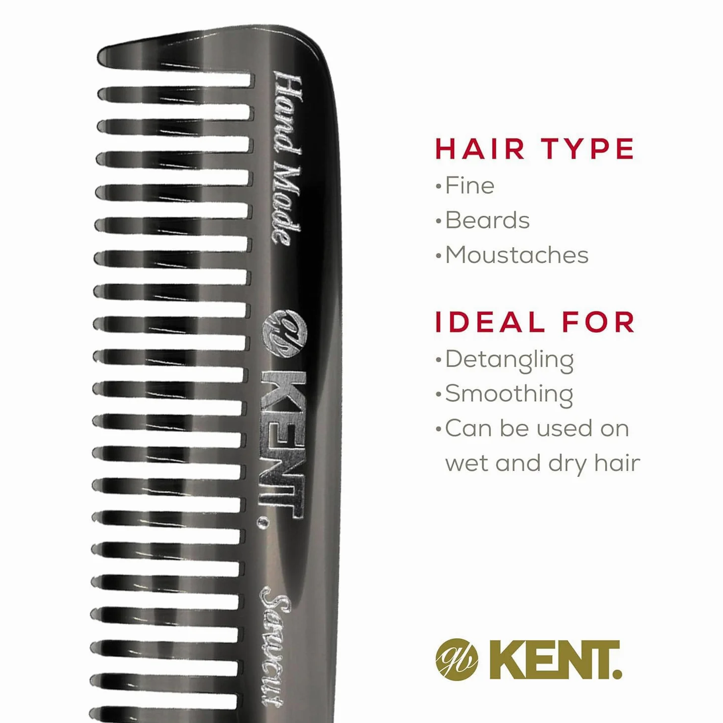 Kent 93T Mini pettine da barba da uomo – pettine da uomo a denti larghi, pettine per baffi e pettine da barba ideale per peli del viso, piccolo pettine da viaggio tascabile, mini pettine districante