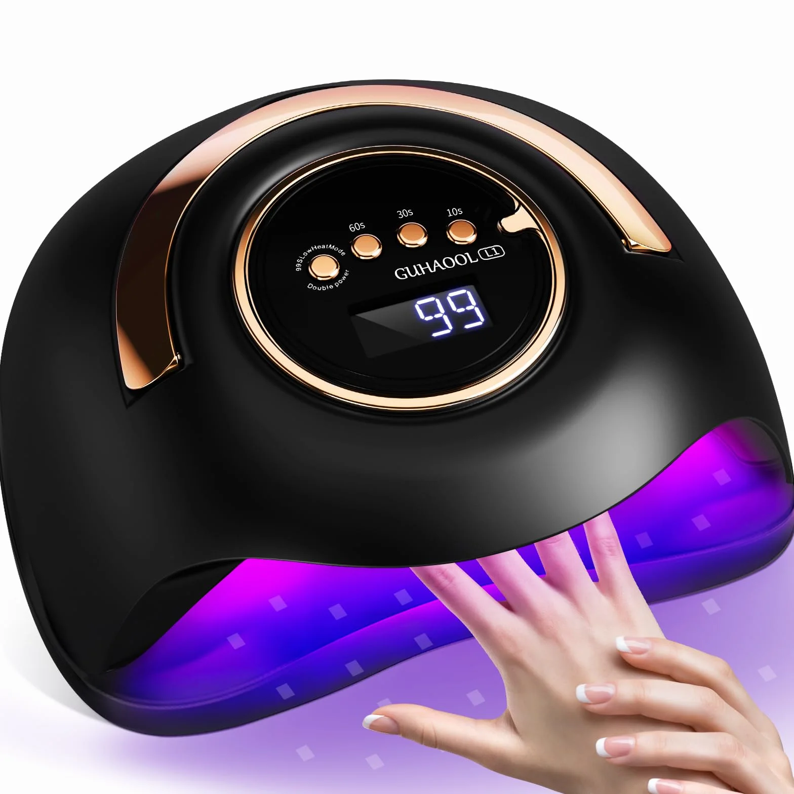 Lampada Unghie UV LED, 180W Fornetto Unghie Può Curare Rapidamente, con 4 Timer 10s/30s/60s/99s,Sensore Di Avvio Automatico, LCD Display Lampada per unghie per Gel Nail Polish Light, Nero