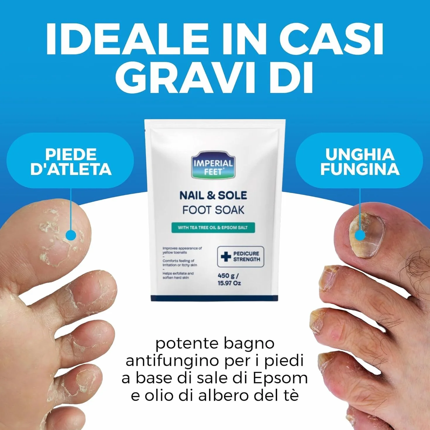 Pediluvio di Qualità con Olio di Tea Tree e Sale di Epsom | Trattamento Anti Funghi per Unghie e Piede d'Atleta | Idratante e Deodorante | Esfoliante