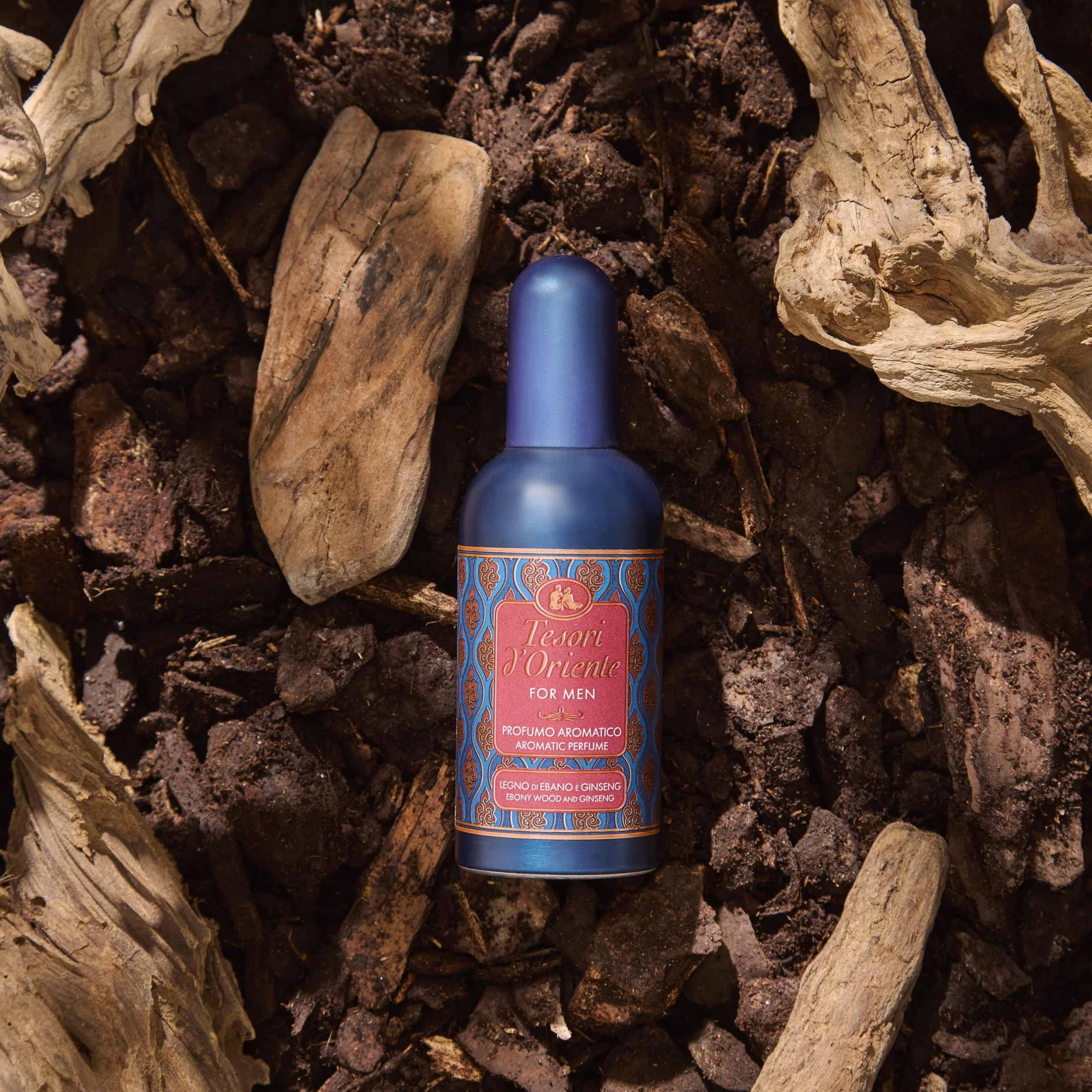 Tesori d'Oriente, For Men Profumo Uomo Legno di Ebano e Ginseng, Fragranza Fresca e Legnosa con Note Speziate, Simbolo di Fuoco, Energia e Potere, 100ml