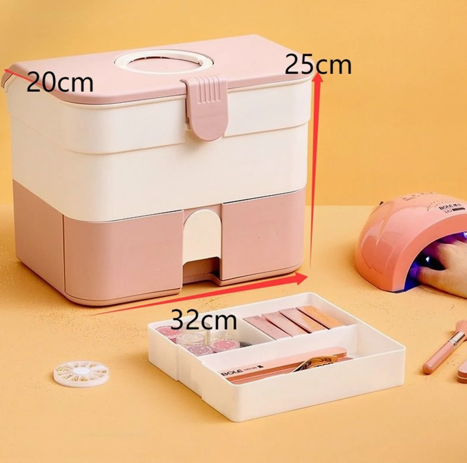 Porta Smalti Scatola Portaoggetti in Plastica for Cosmetici E Smalti for Accessori Valigetta Custodia(Pink)