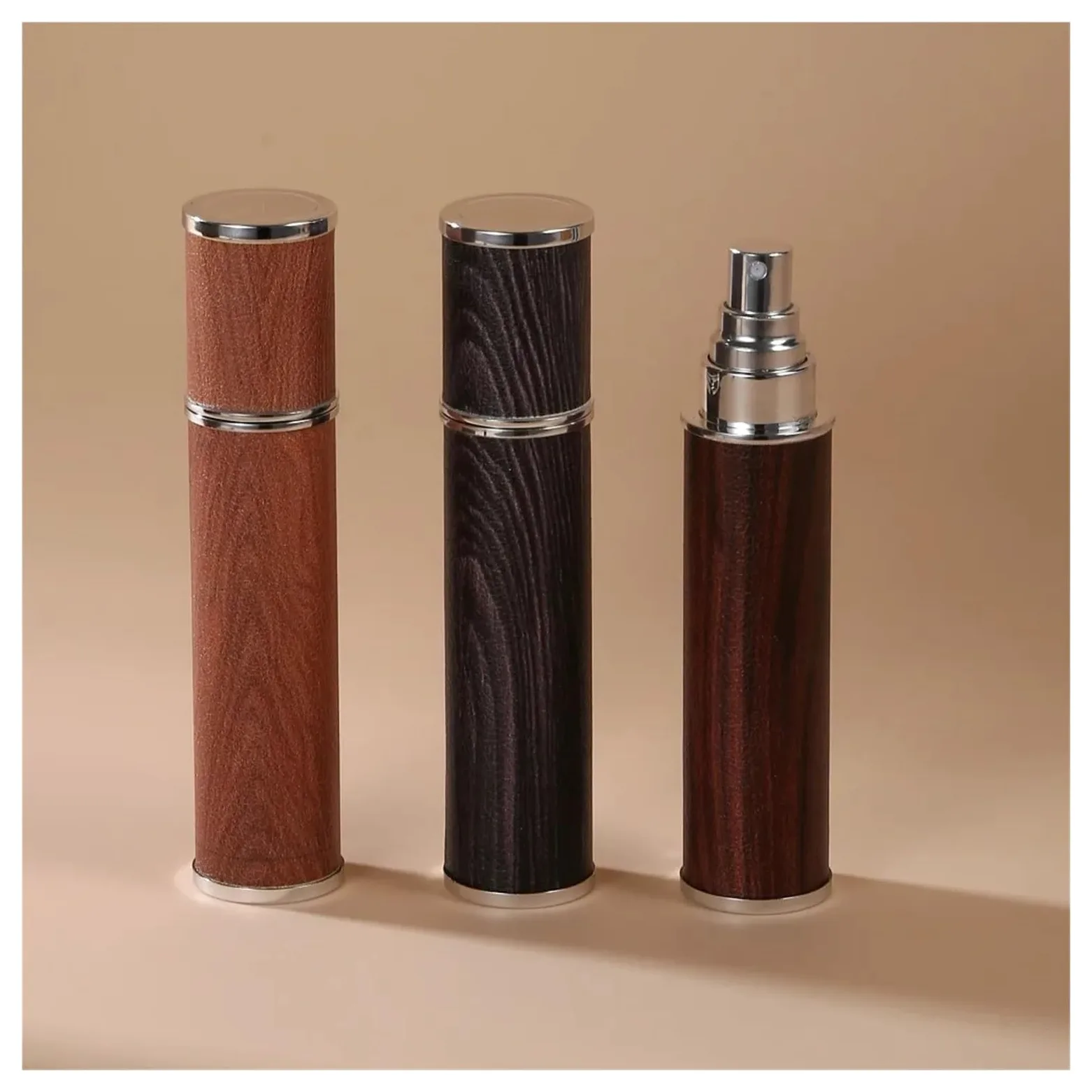 Flacone di profumo in pelle Atomizzatore di profumo in pelle con venature del legno da 10 ml