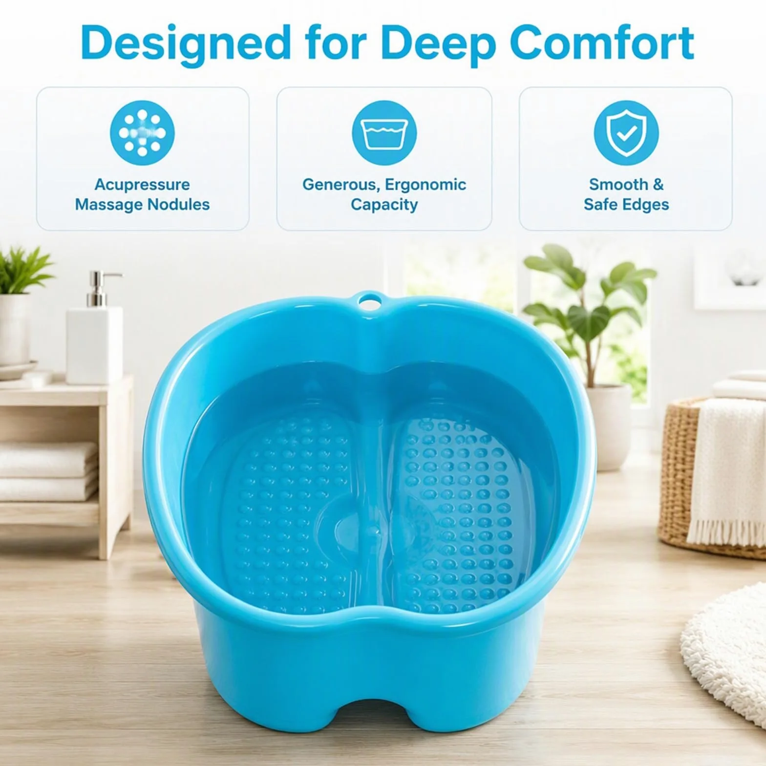 Vasca da Bagno for I Piedi, Design Sospeso for Risparmiare Spazio | Materiale Plastico Addensato,Noduli Massaggio Ai Piedi Incorporati,Bacino Grande Capacità(Blue)