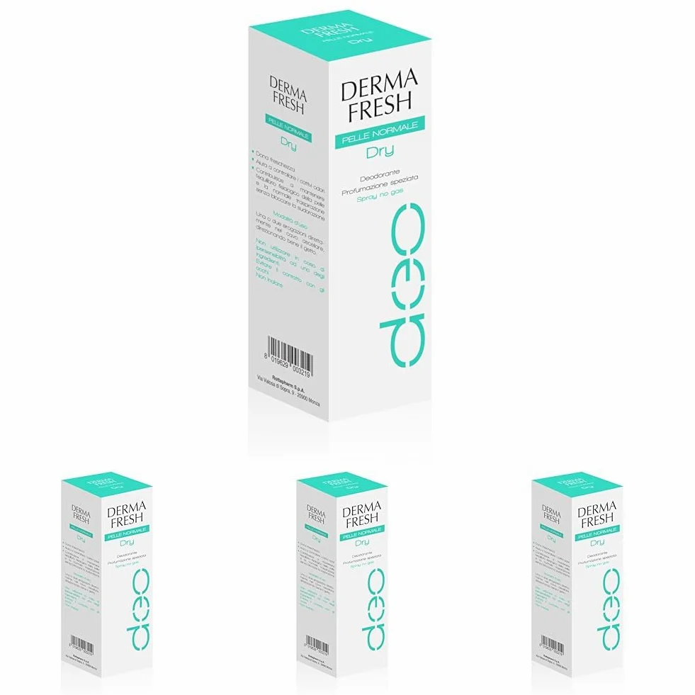 Dermafresh Dry, Deodorante Spray, Pelle Normale, Profumazione Speziata, No Gas, 100 ml (Confezione da 4)