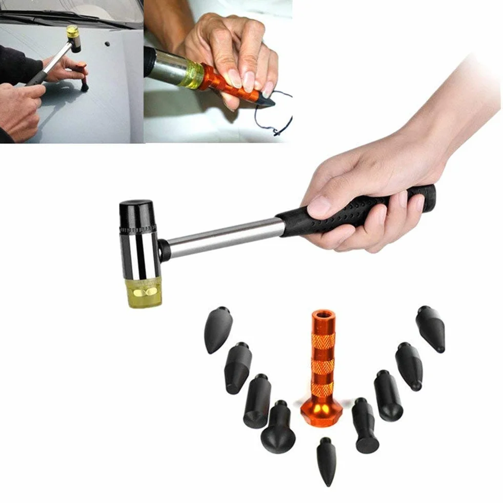 Kit riparazione ammaccature senza vernice 10 pezzi martello gomma punte tirabolli auto professionale rimozione grandine