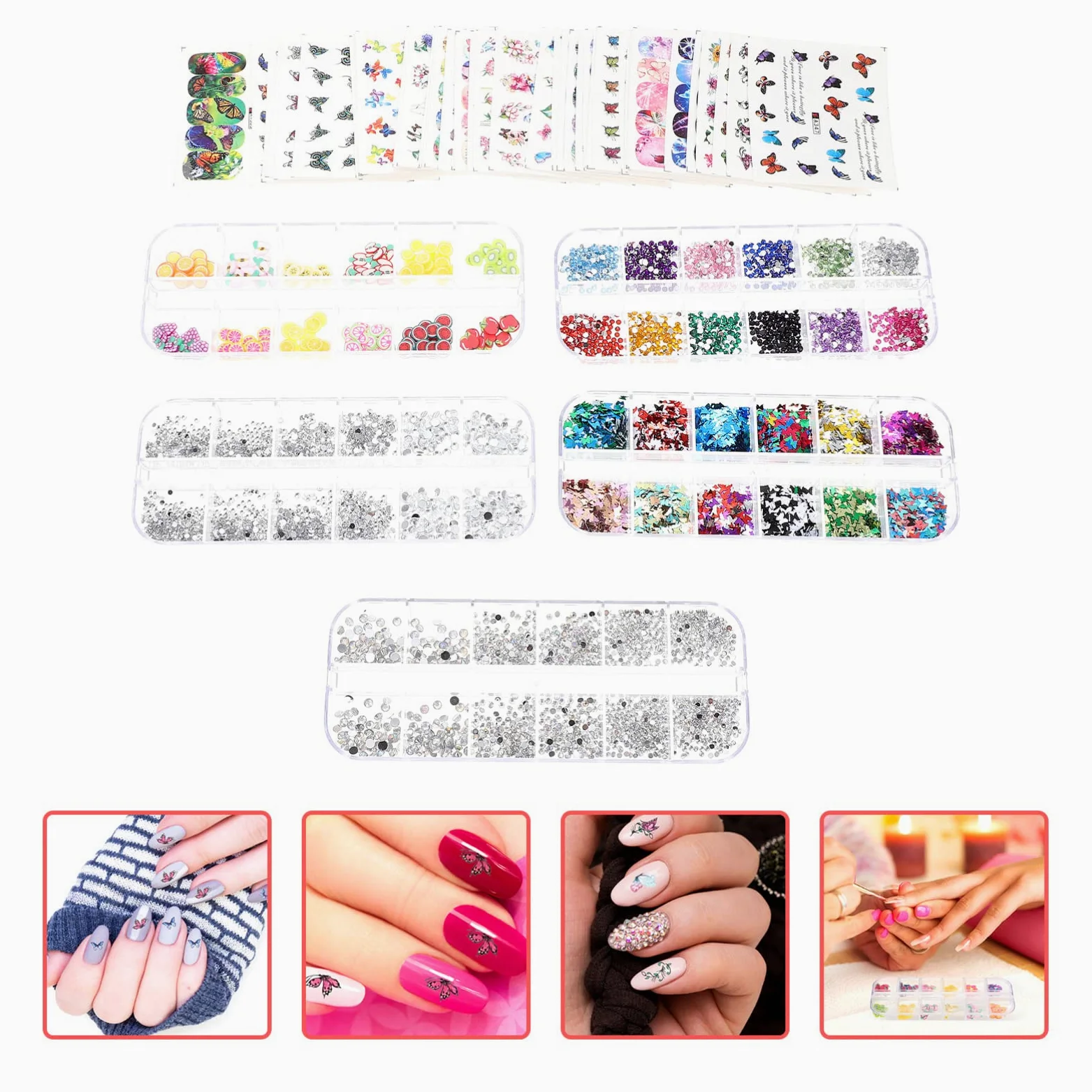 2 Set Adesivi per Unghie con Kit Decorazioni per Manicure Strumenti per Nail Art Facili Usare per Iniziare e Regali per Amiche