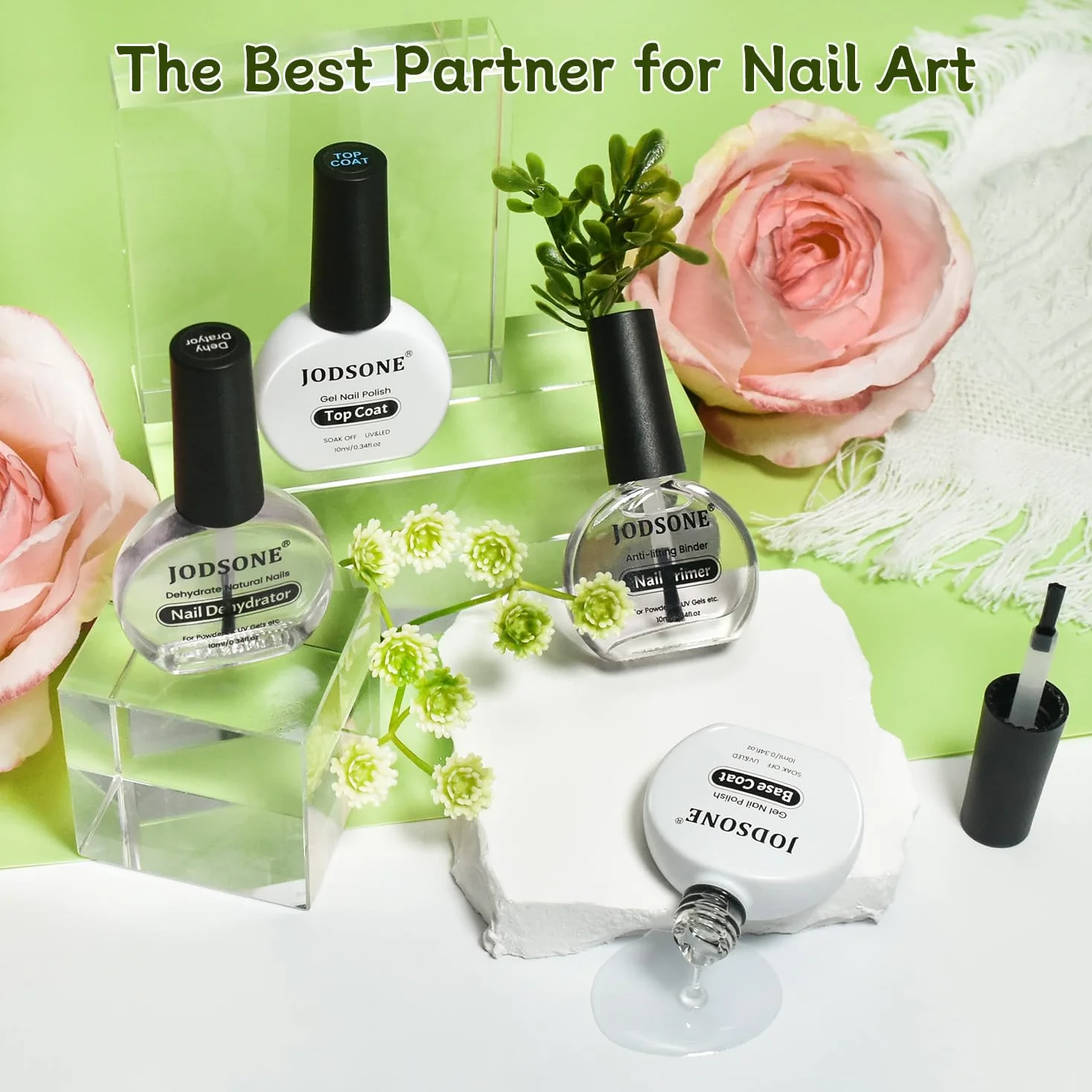 JODSONE 4 Bottiglie 10ML Primer per unghie Base Coat Top Coat Lucido ad asciugatura rapida Nail Art Design Regalo
