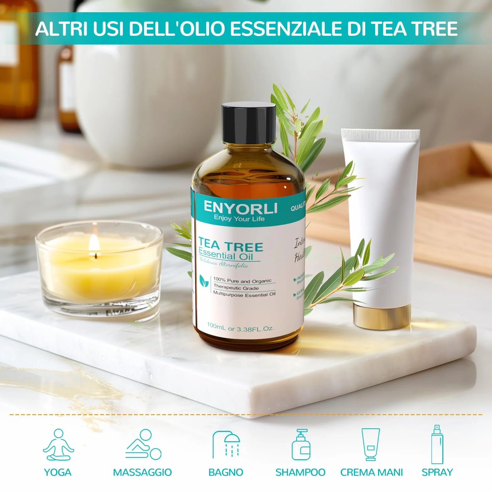 Tea Tree Olio Essenziale 100mL Naturale per Pelle Viso Capelli Unghie Aromaterapia