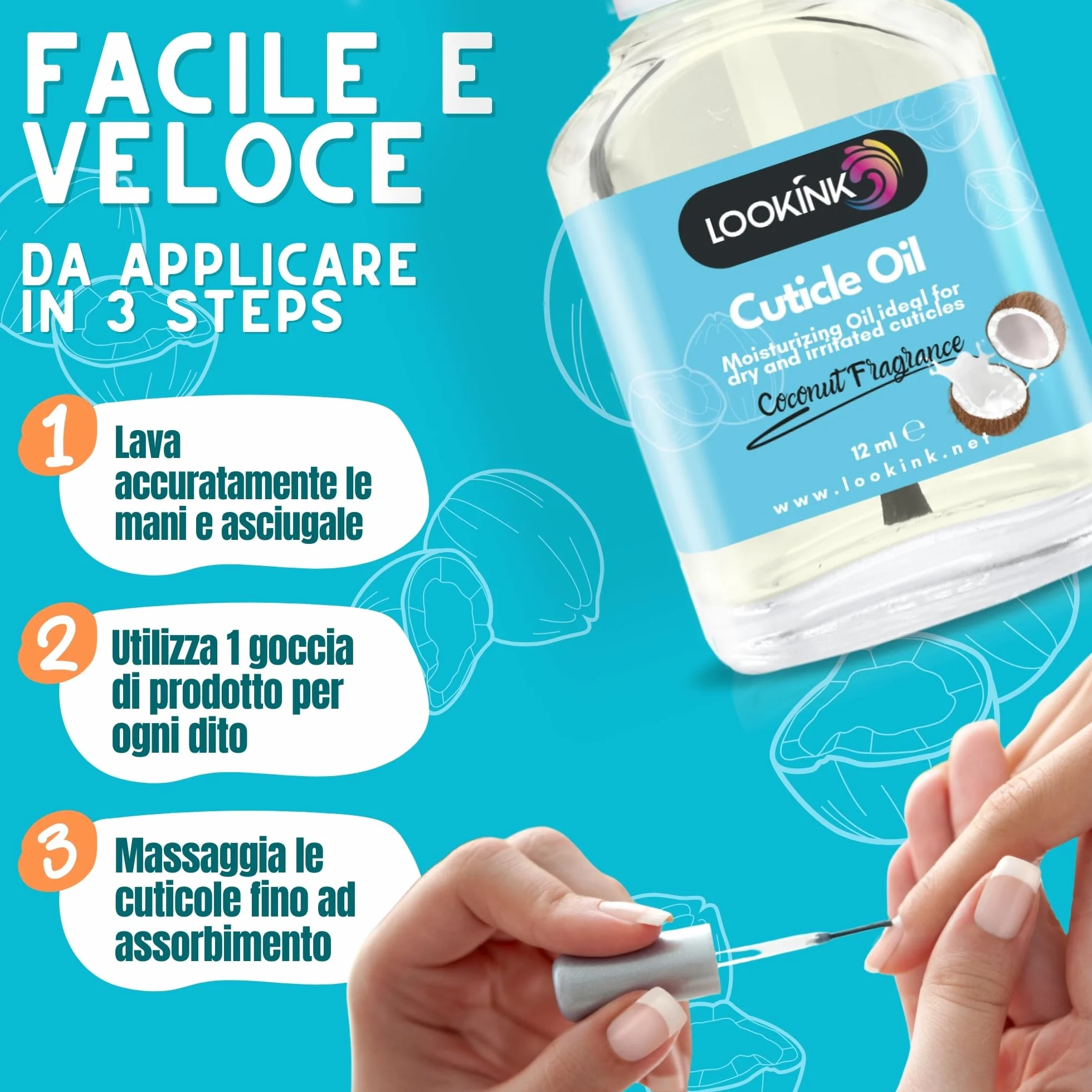 Olio Cuticole Unghie Professionale 12 ml, Fragranza Cocco, Idratante e Nutriente per Cuticole di Mani e Piedi