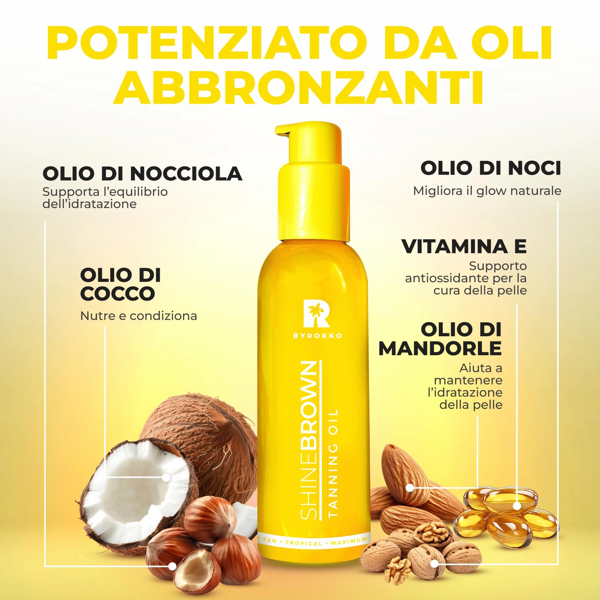 BYROKKO Shine Brown Tropical Olio Abbronzante Solare (145 ml), Acceleratore di Abbronzatura efficace al Sole e nei Lettini Solari, Olio Super Attivo per un’Abbronzatura della Massima Intensità
