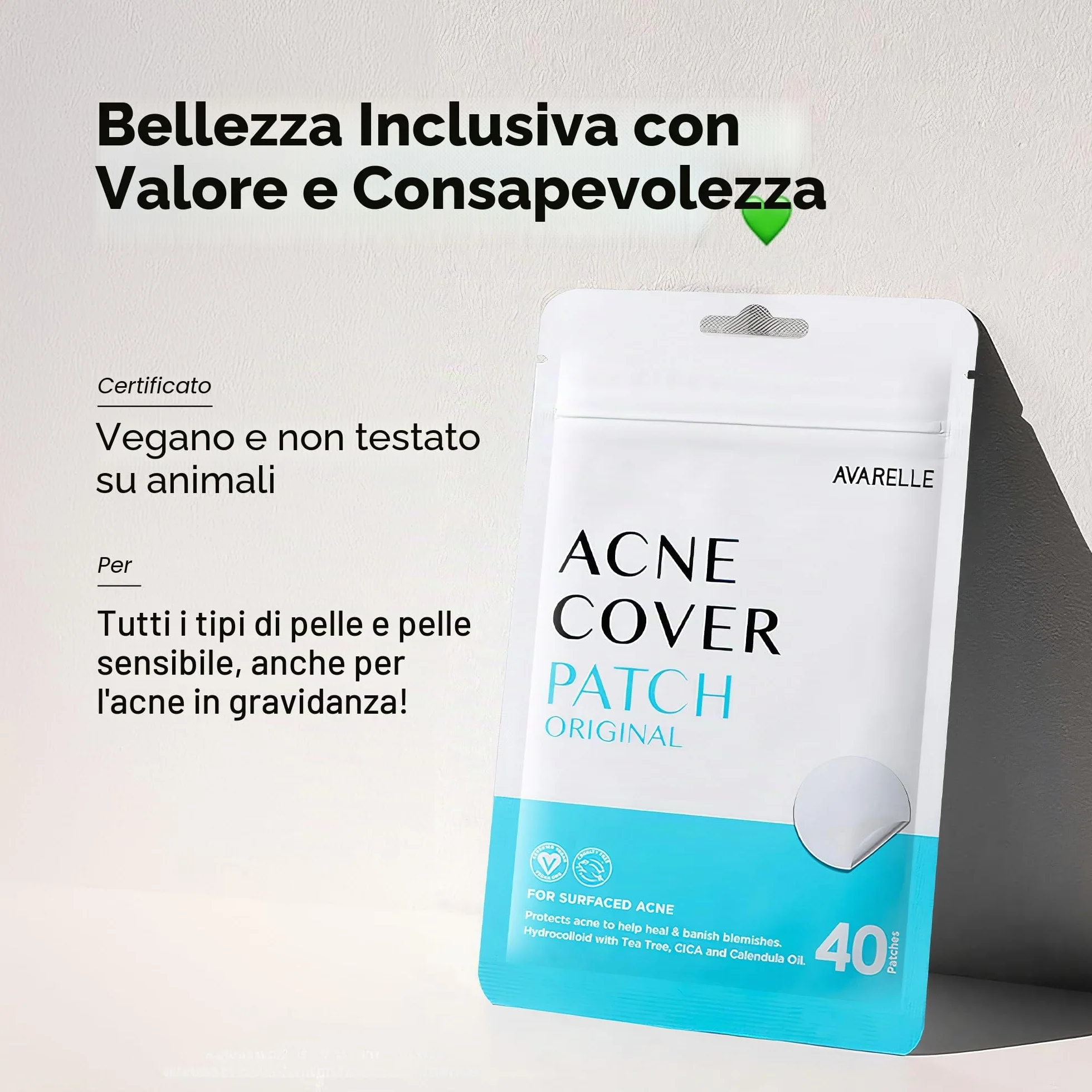 AVARELLE Pimple Patches: Cerotti brufoli viso Hydrocolloidali con Olio di Tea Tree, Anti-acne, Vegan e Cruelty-free, ideali per trattamento mirato di brufoli e imperfezioni, skincare coreana