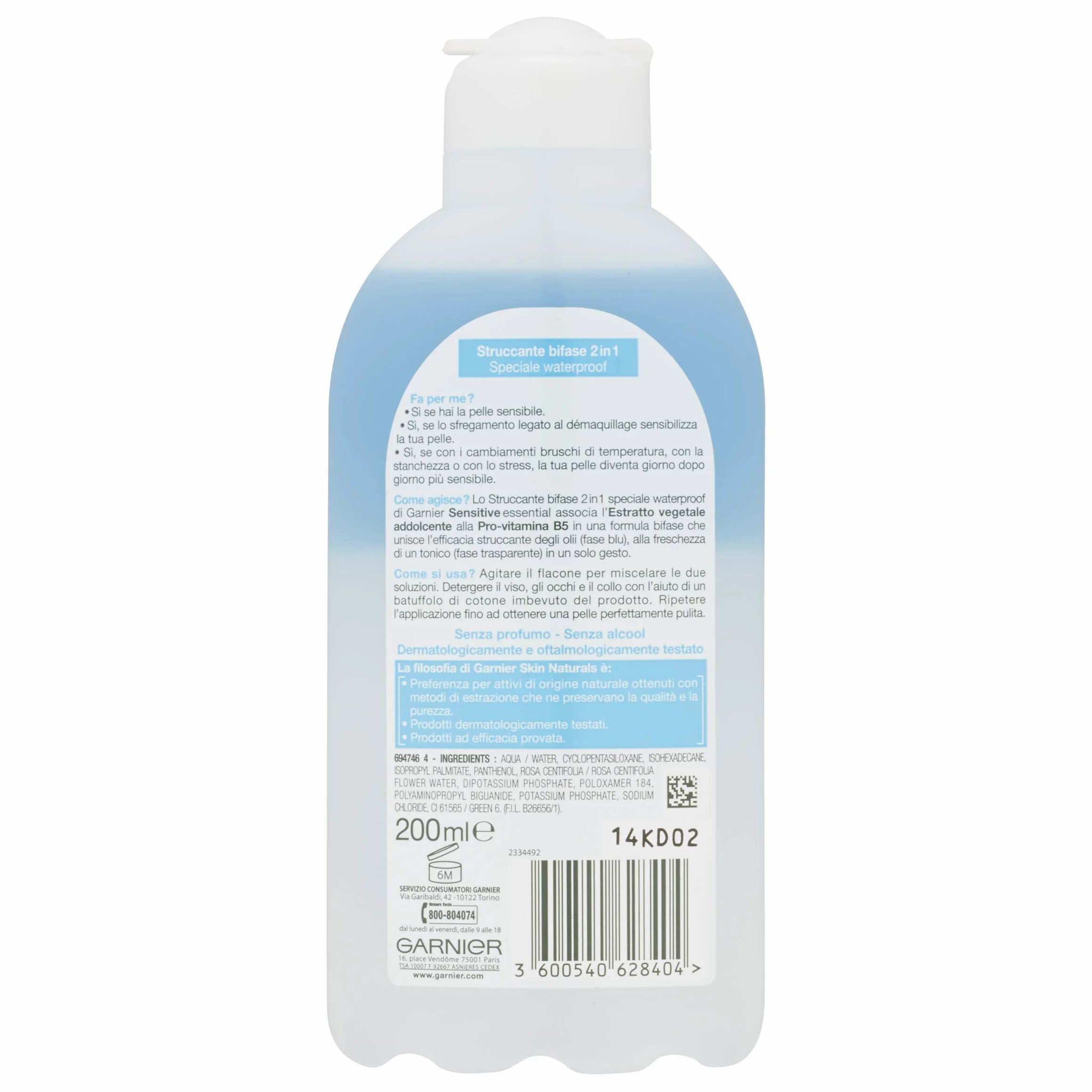 Garnier Sensitive Essential Struccante Bifase 2in1, 200 ml