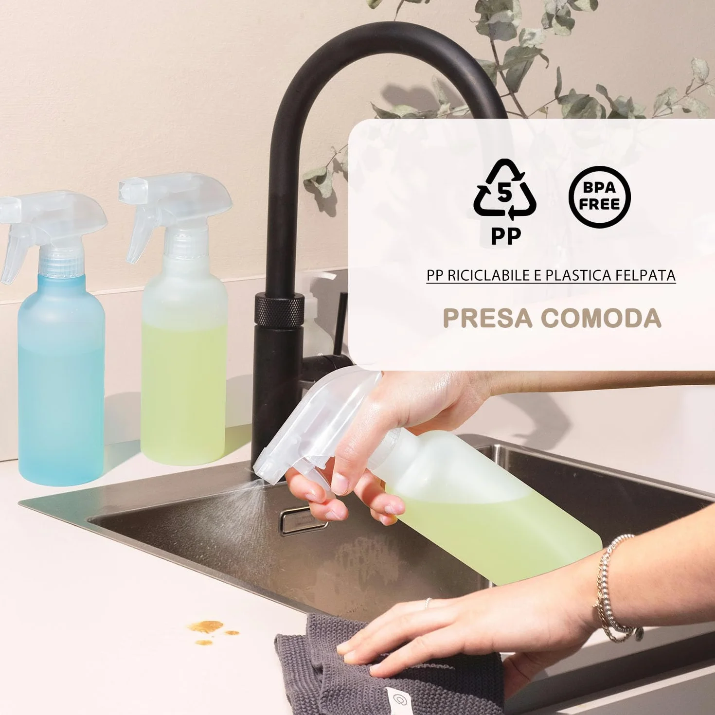 VEXPLO Spruzzino Nebulizzatore 300ml, Bottiglie Spray Vuote in Plastica Senza BPA, Regolabile Mist/Stream, Confezione da 2