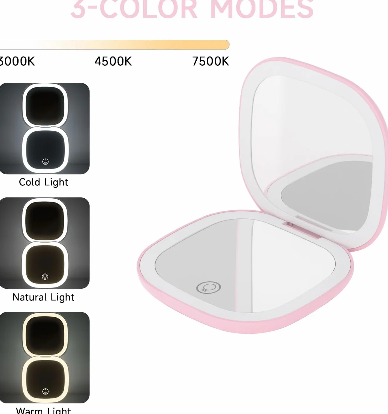 Specchio Trucco 10X con Luce LED Ricaricabile USB-C Rosa