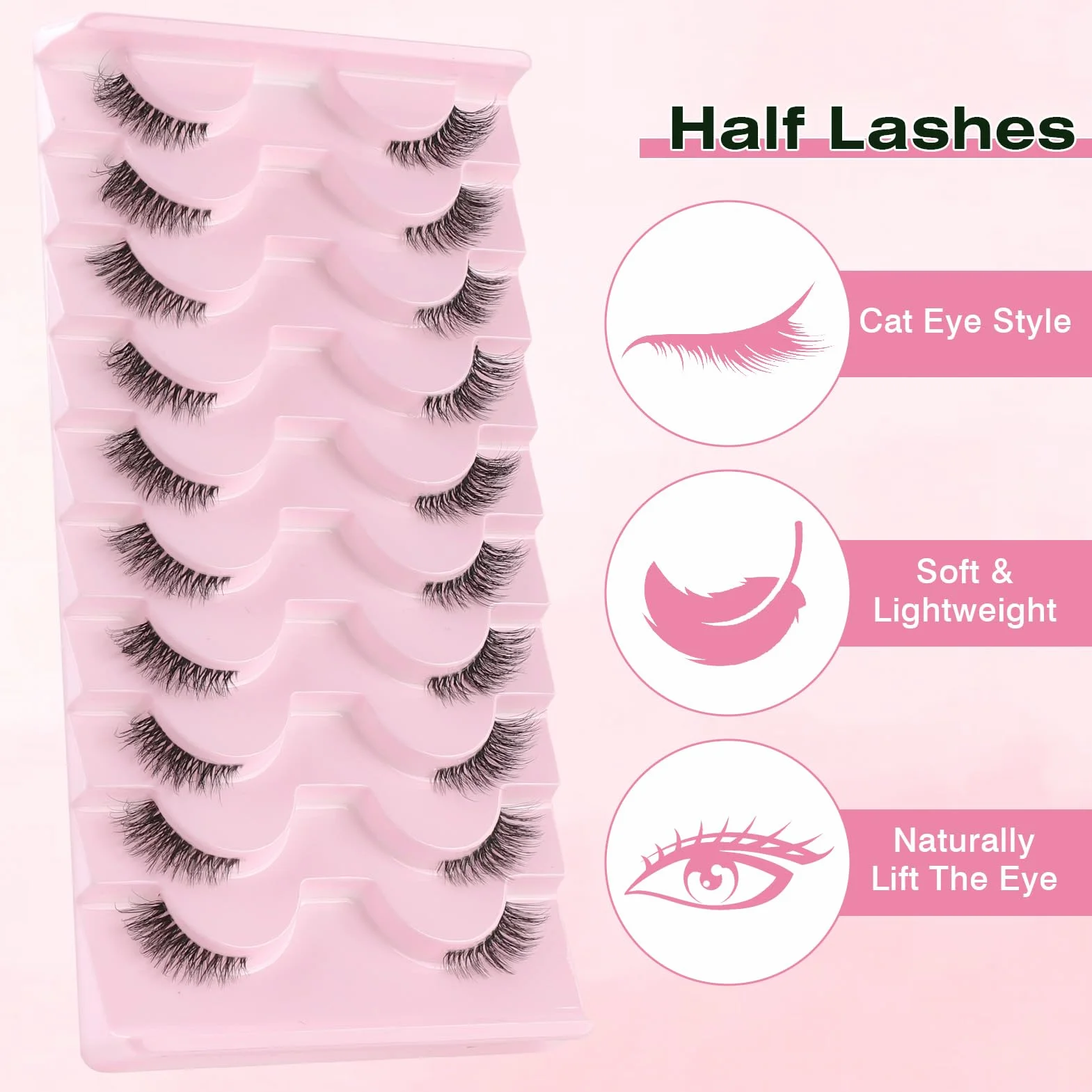 Sixstarhair Mezze Ciglia Finte 10 Paia Half Lashes Cat Eye 3D Naturali 3/4 Riutilizzabile Corner Lashes