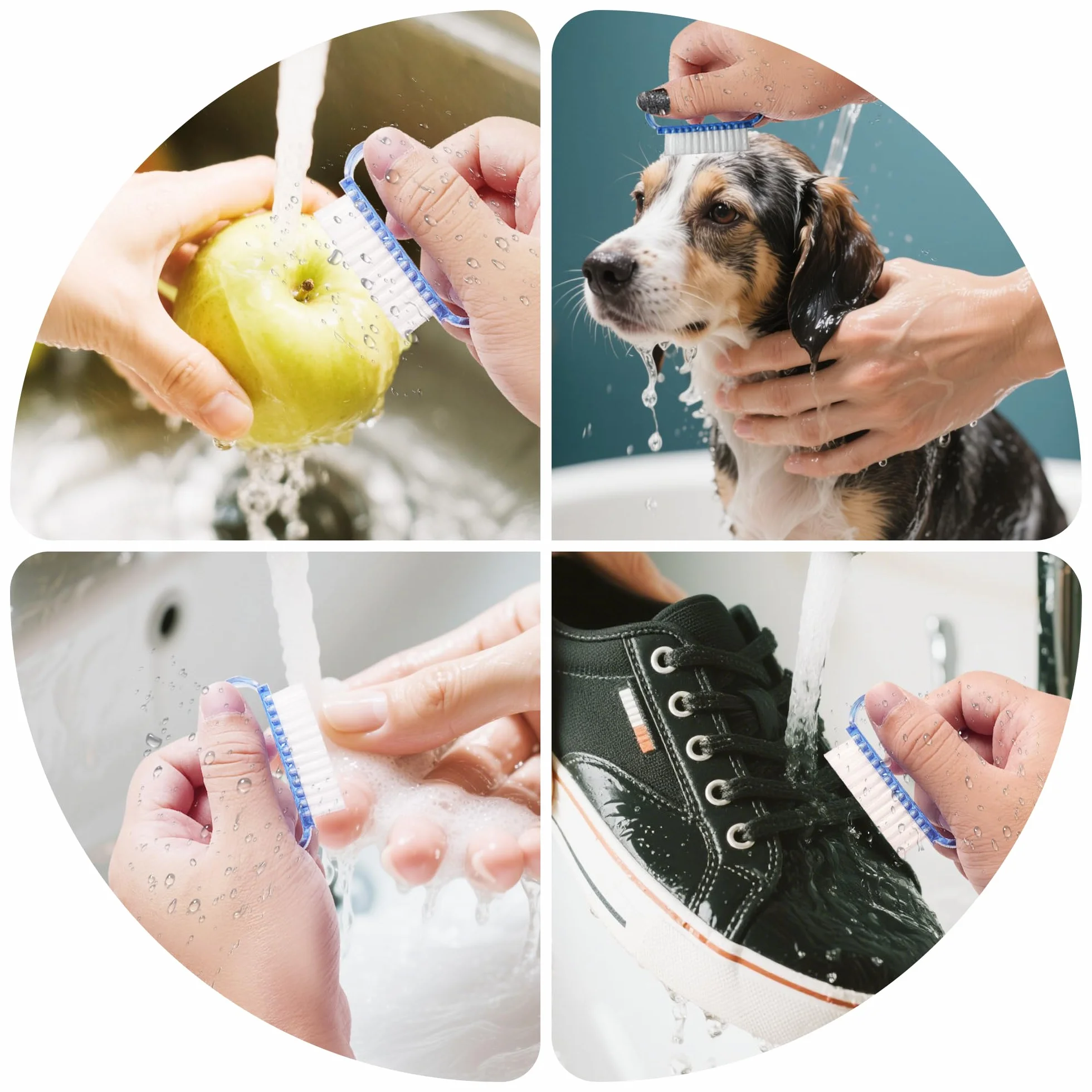 Set 4 pezzi Spazzolino unghie mani con manico, Spazzola per unghie portatile
