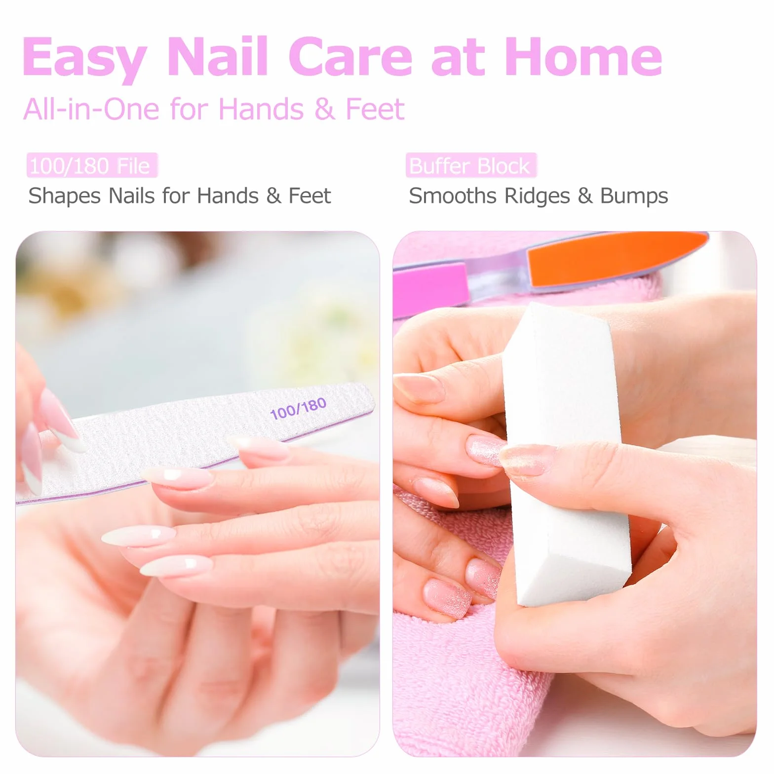 Carehabi 30 Pezzi Lime per Unghie e Buffer per Unghie, Lima 100/180 Unghie Professionali, Buffer Unghie Professionale per Salone Unghie, Nail Art Fai da te a Casa